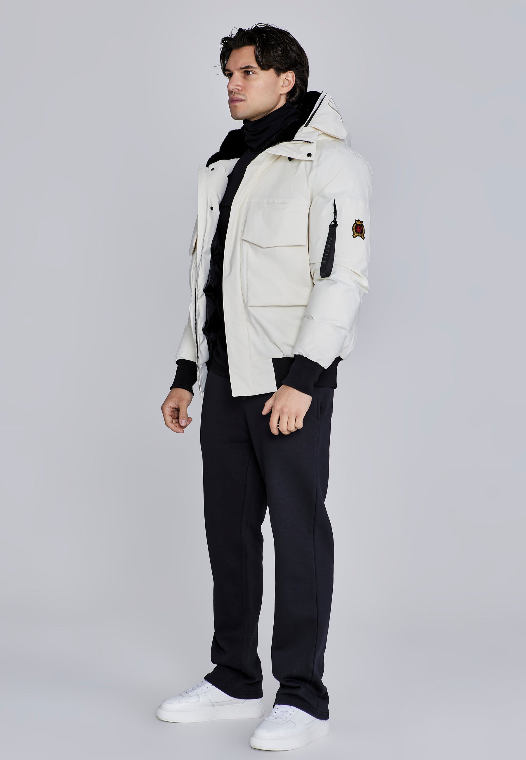 Hooded Bomber Jacket in Ecru Jacken SikSilk