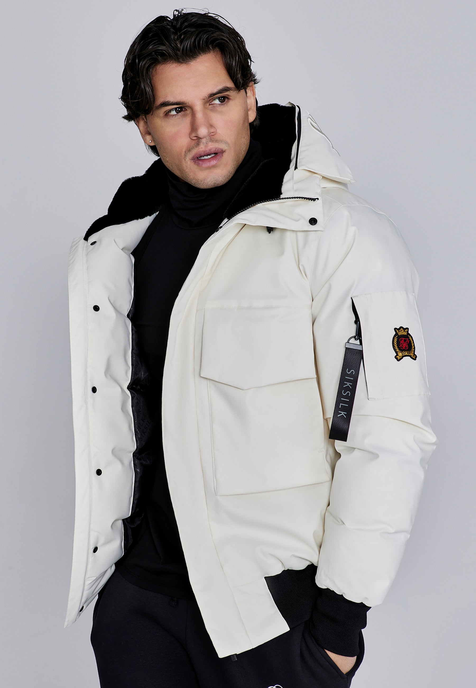 Hooded Bomber Jacket in Ecru Jacken SikSilk