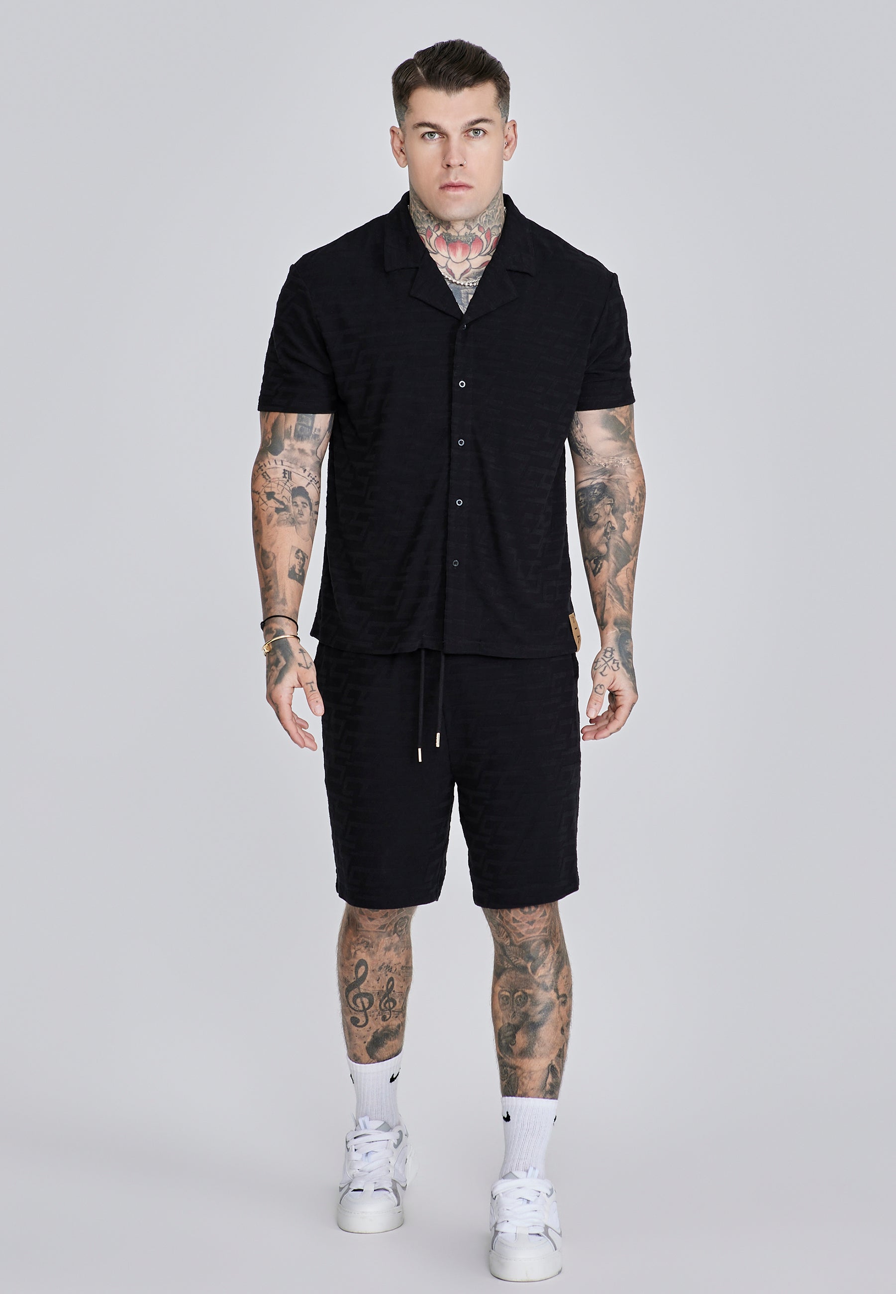 Towelling Shirt in Black Hemden SikSilk