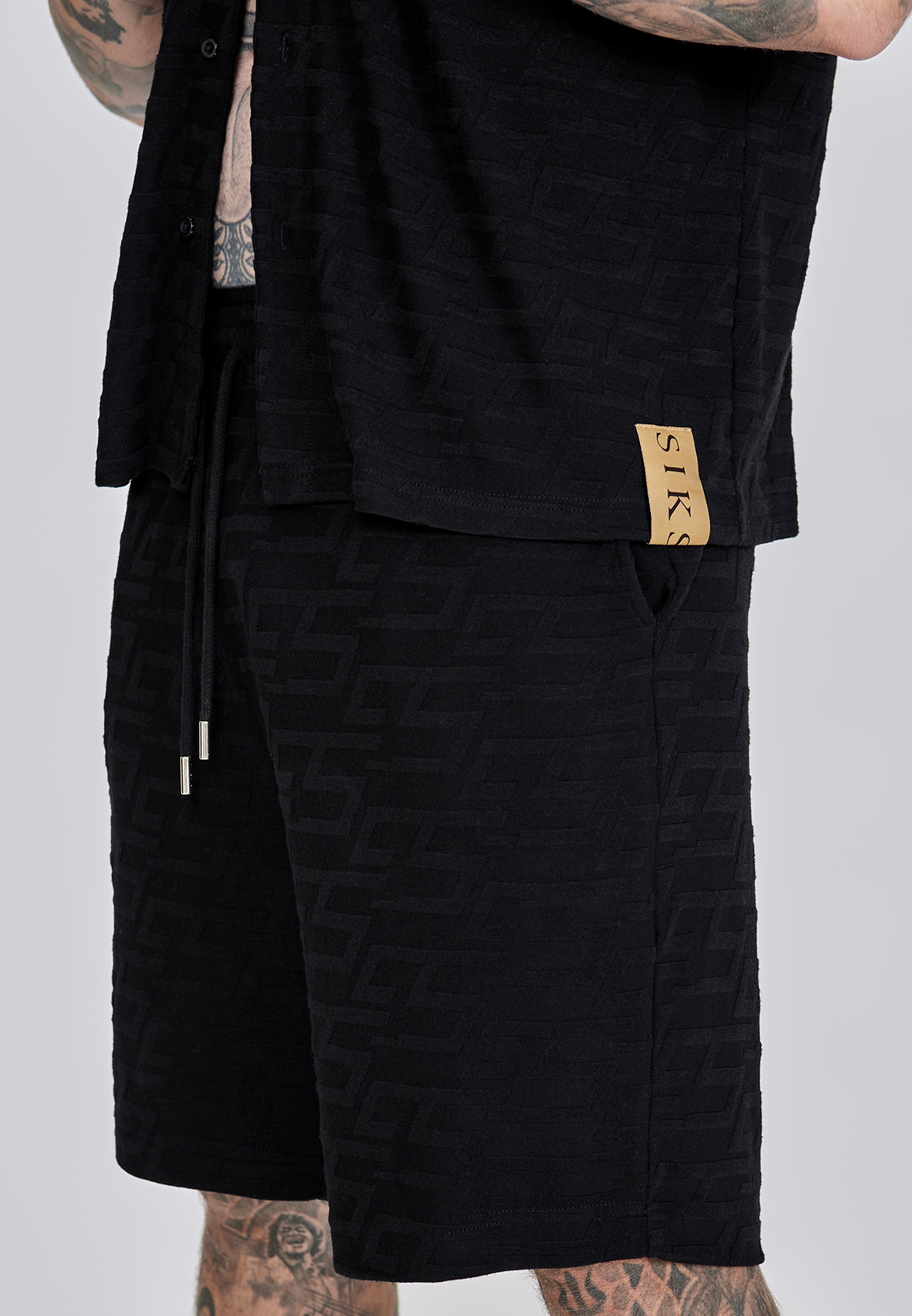 Towelling Shirt in Black Hemden SikSilk