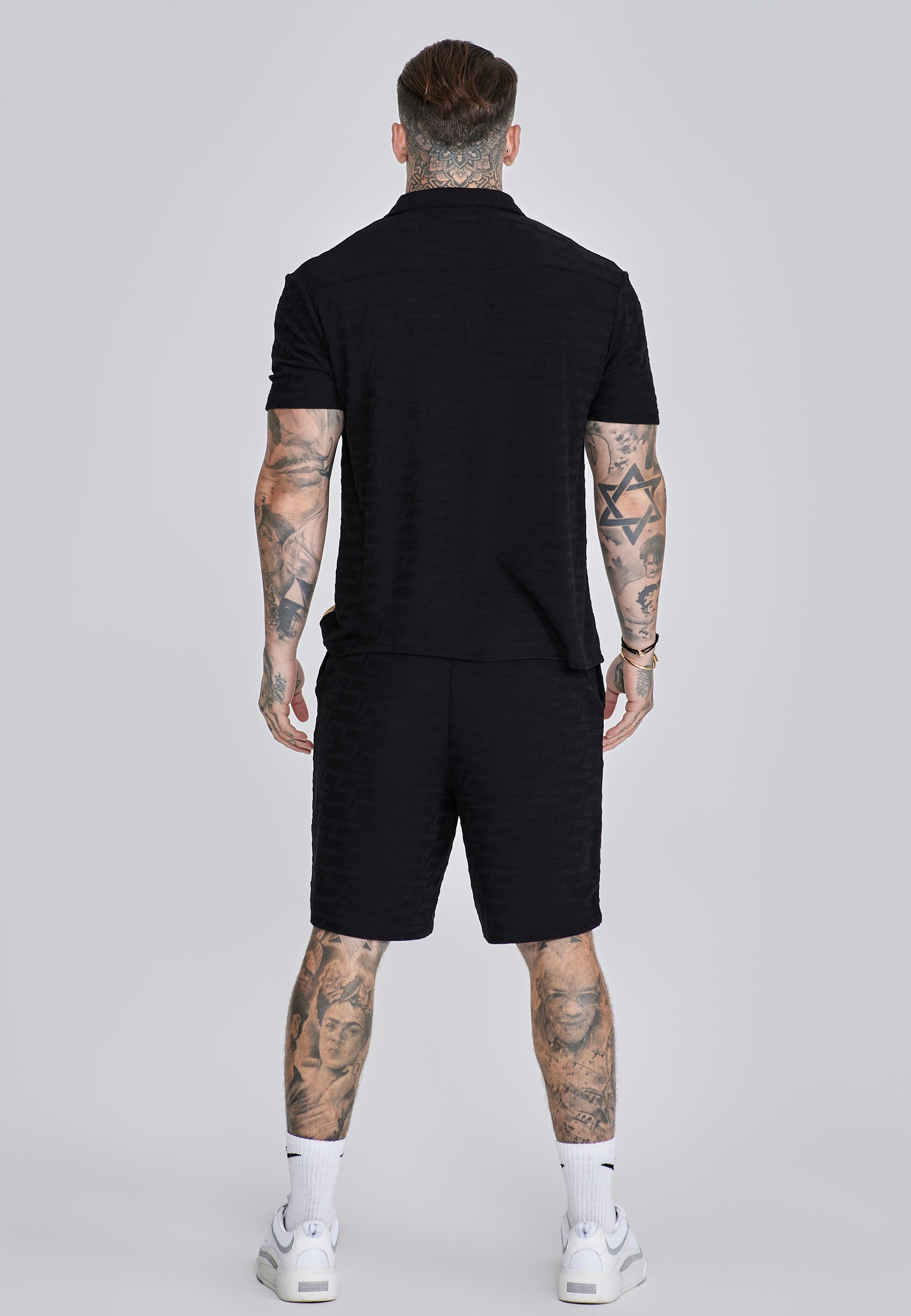 Towelling Shirt in Black Hemden SikSilk