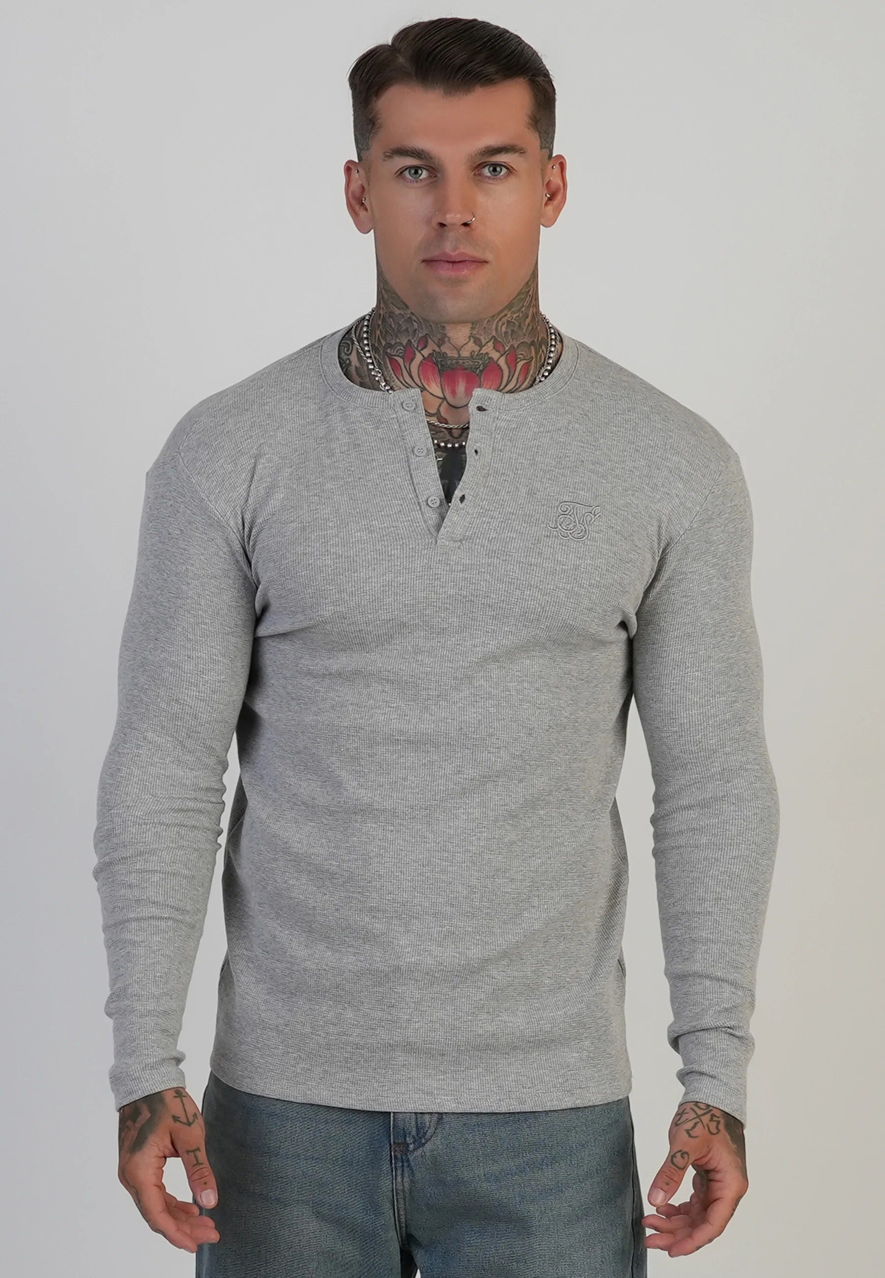 Henley T-Shirt in Grey Marl