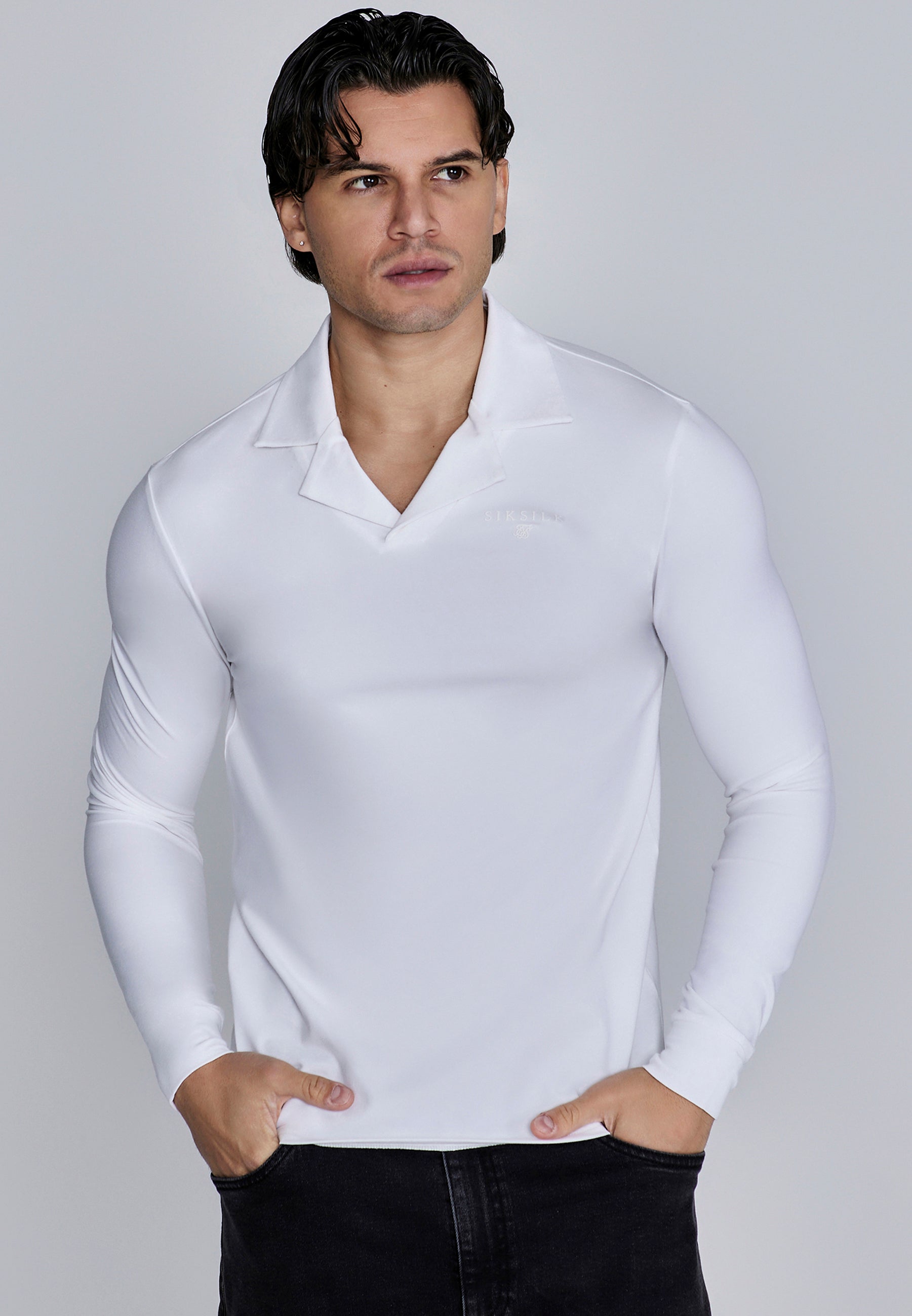 Long Sleeve Polo in White T-Shirts SikSilk