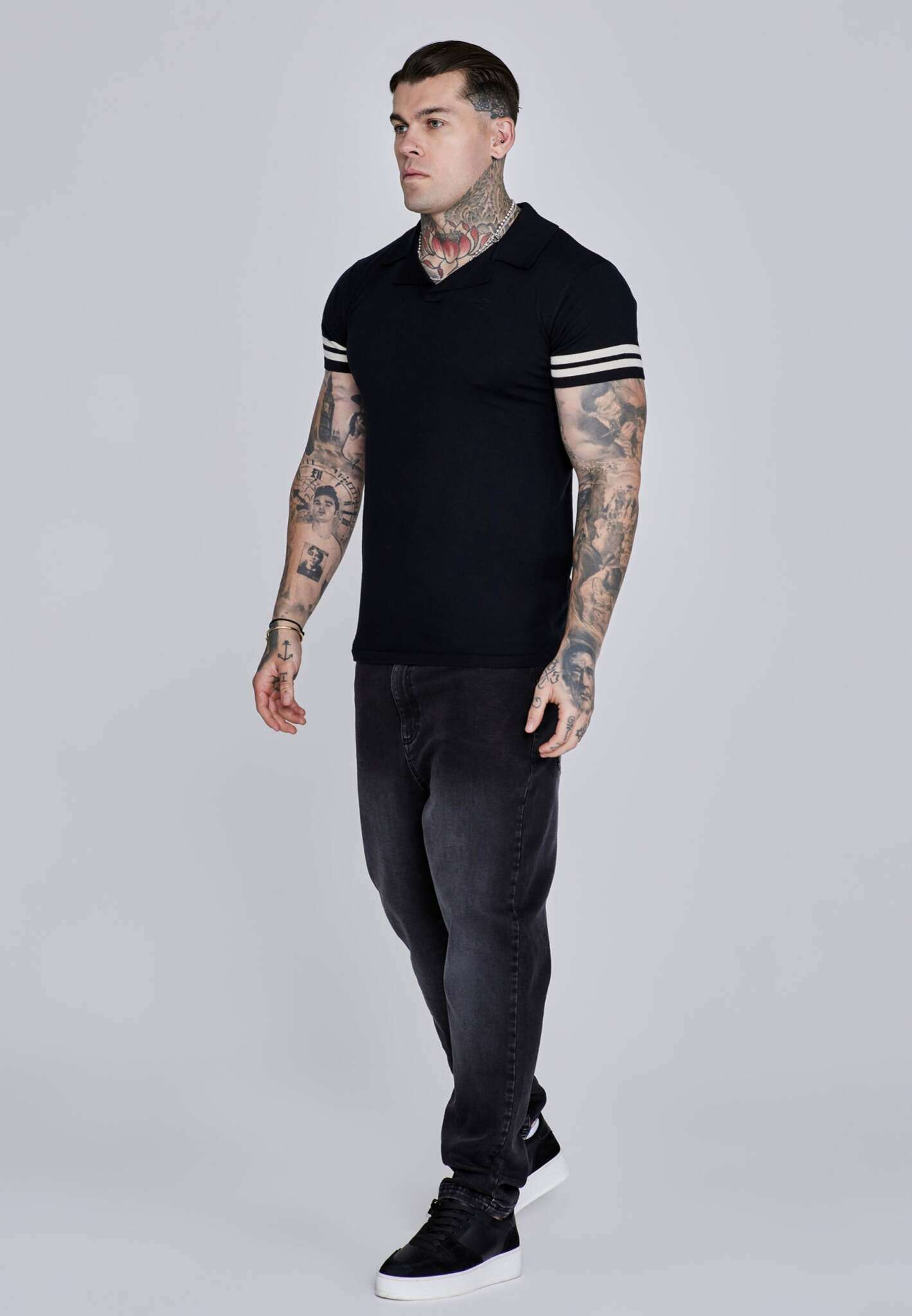 Tournament Revere Polo in Black T-Shirts SikSilk