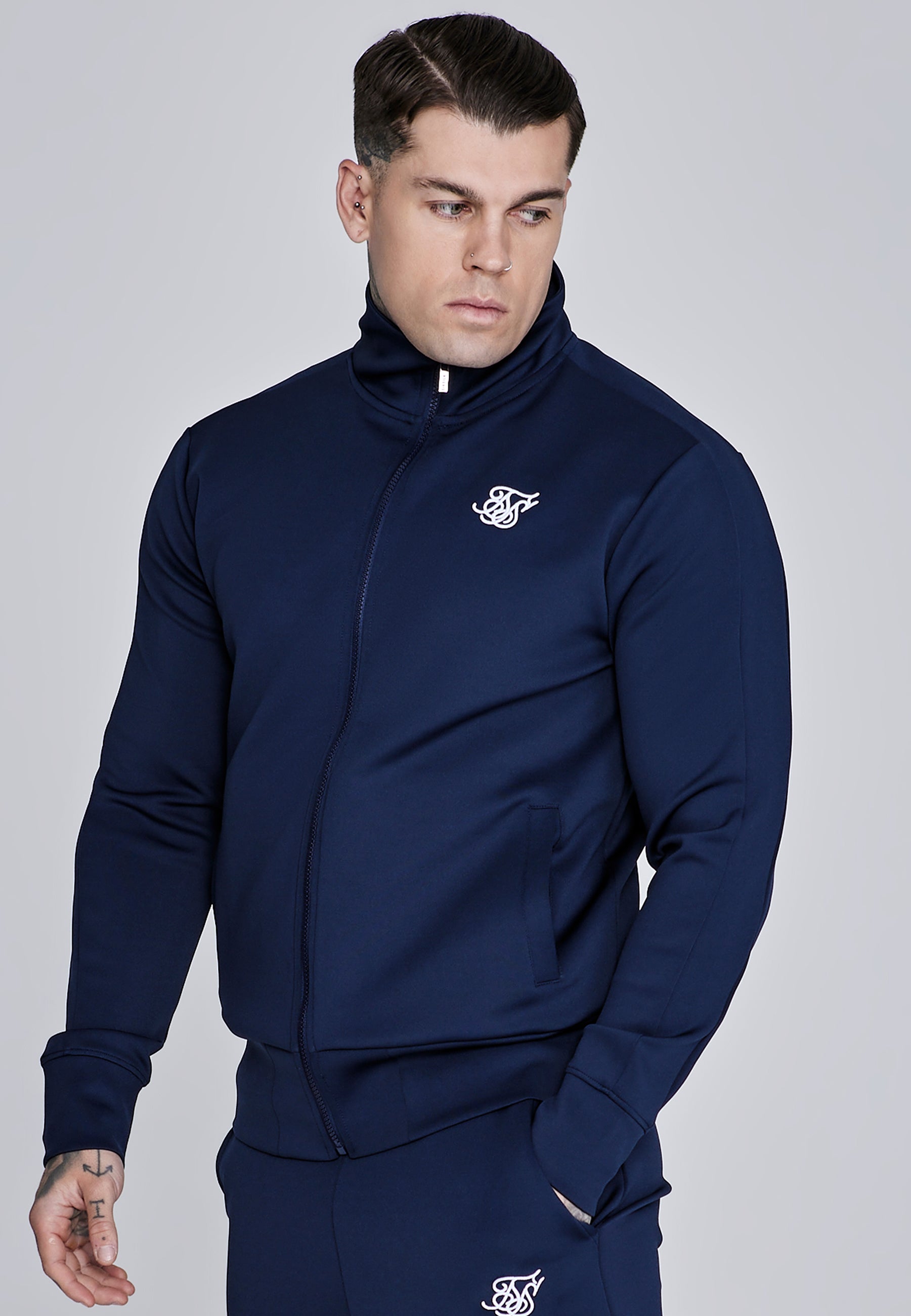 Essentials Poly Track Top in Navy Sweatjacken SikSilk