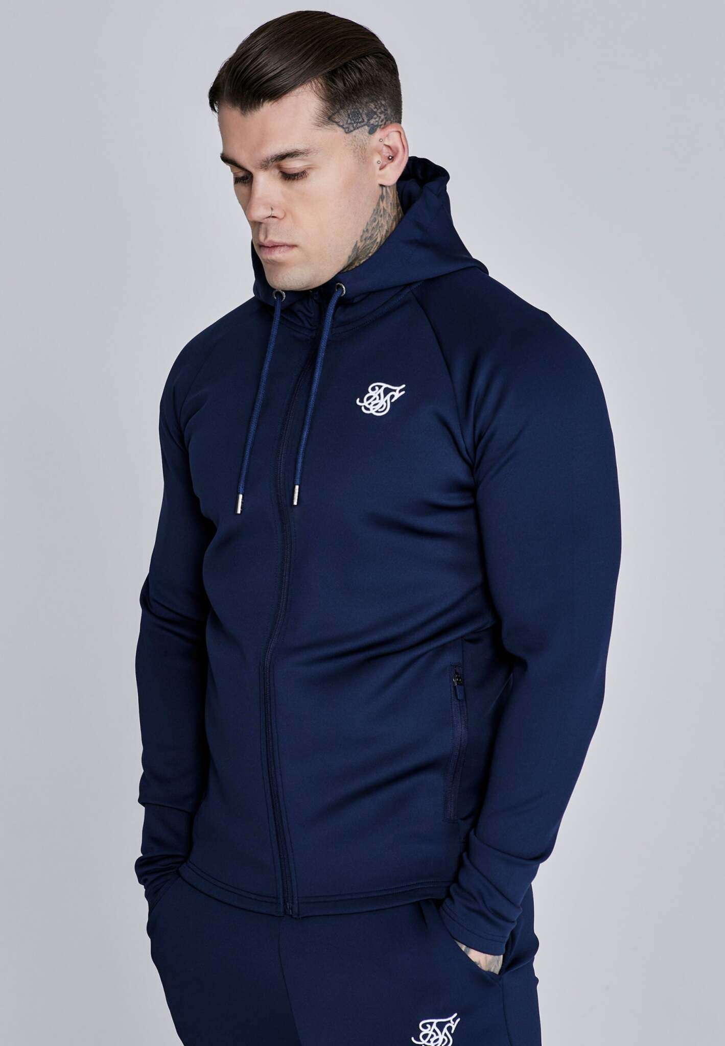 Essentials Poly FullZip Hoodie in Navy Sweatjacken SikSilk