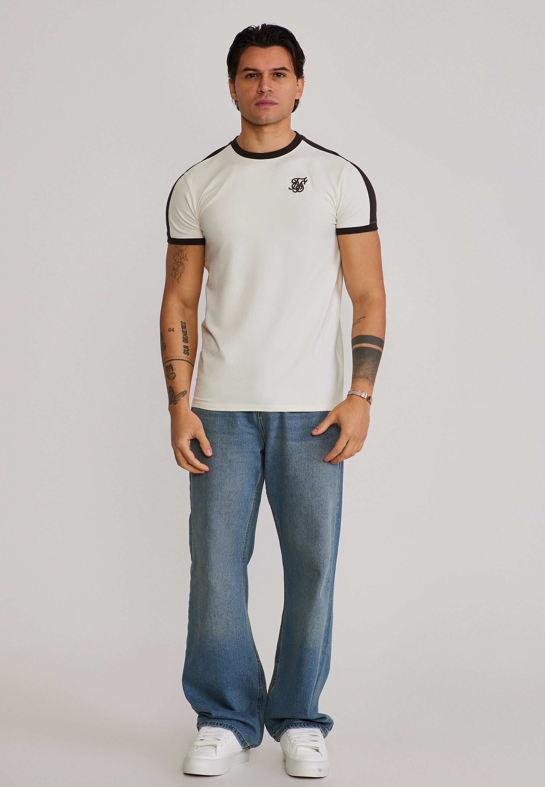 Stripe Ringer T-Shirt in Ecru-Brown T-Shirts SikSilk