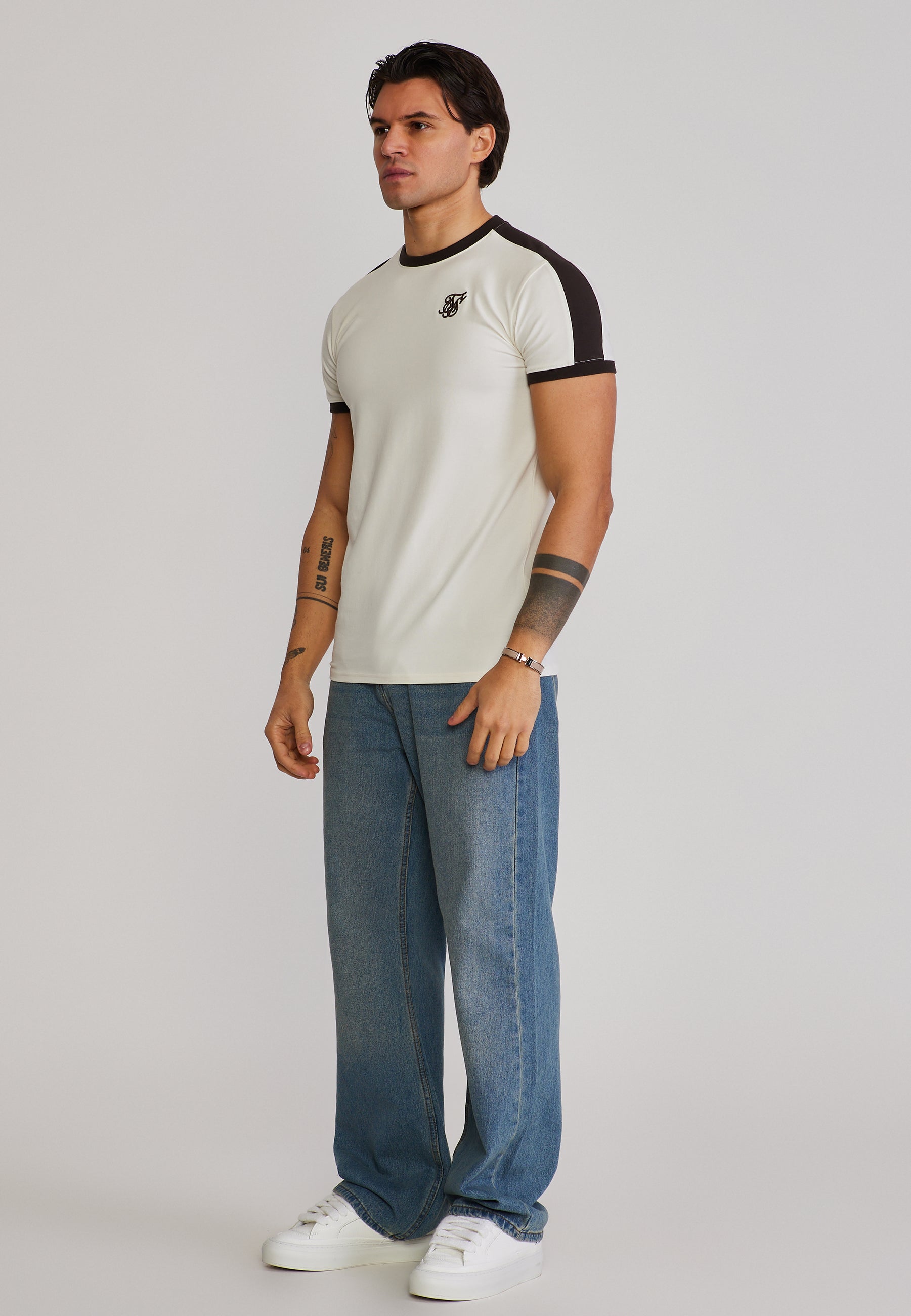 Stripe Ringer T-Shirt in Ecru-Brown T-Shirts SikSilk