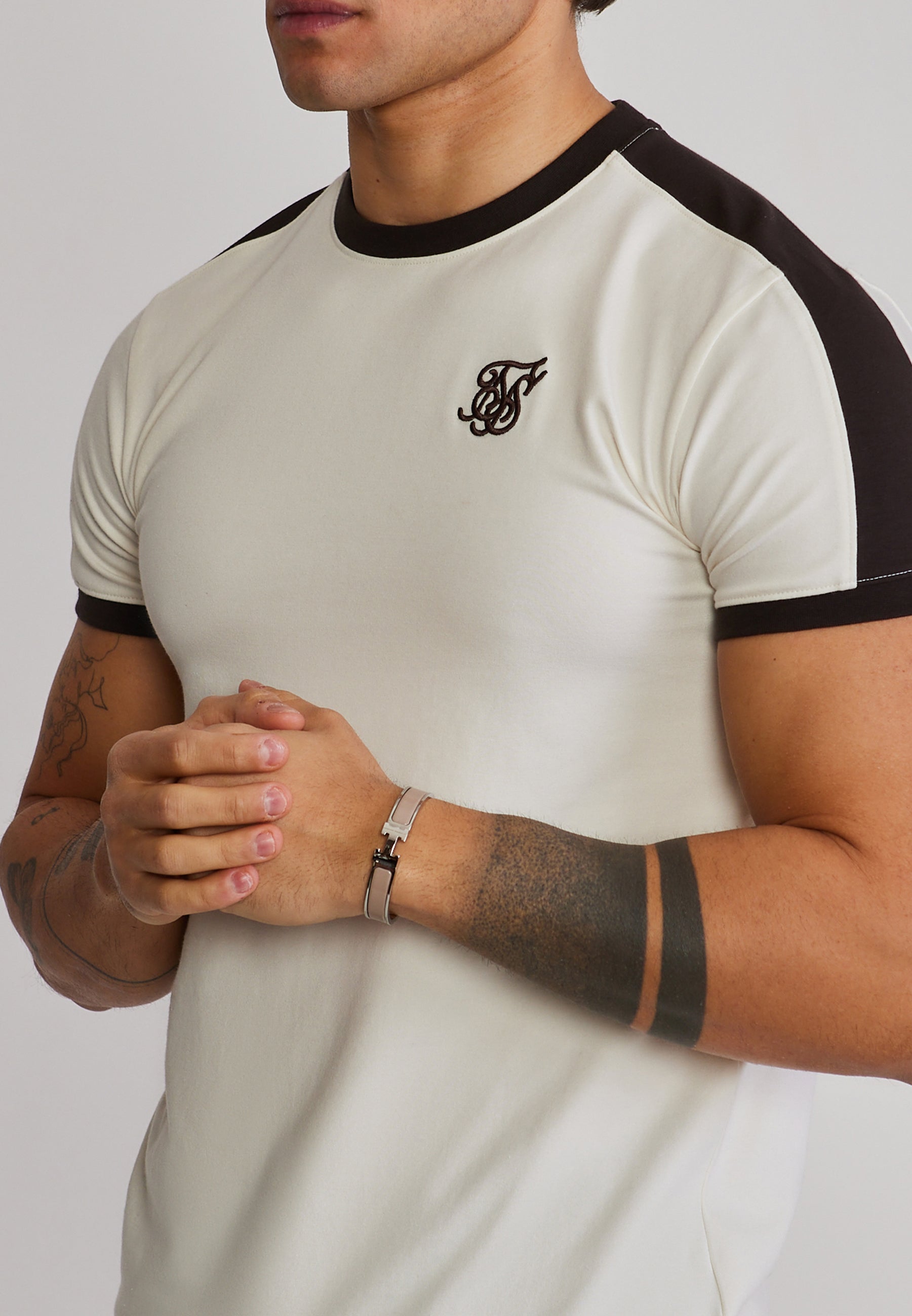 Stripe Ringer T-Shirt in Ecru-Brown T-Shirts SikSilk
