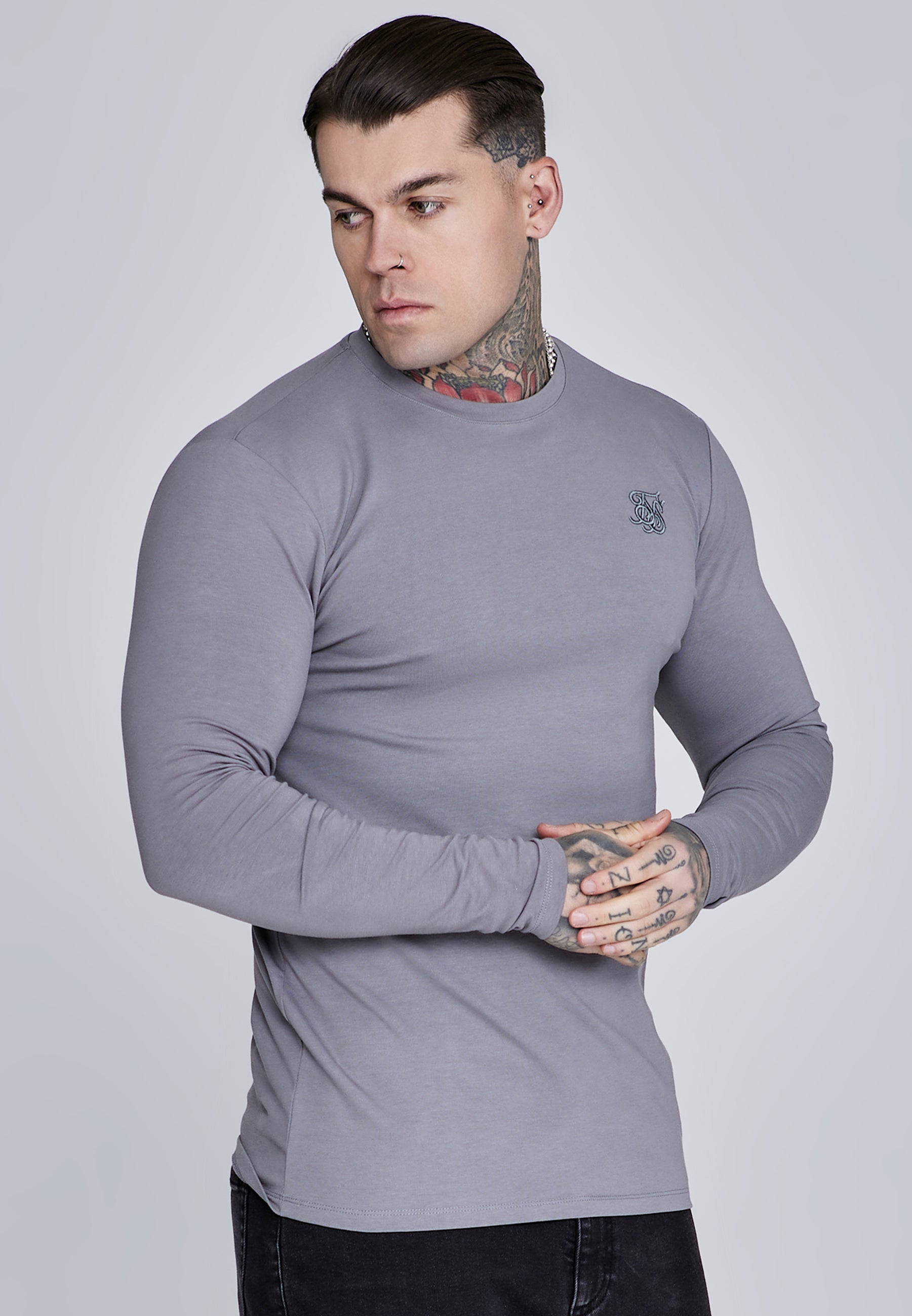 Long Sleeve T-Shirt in Grey T-Shirts SikSilk