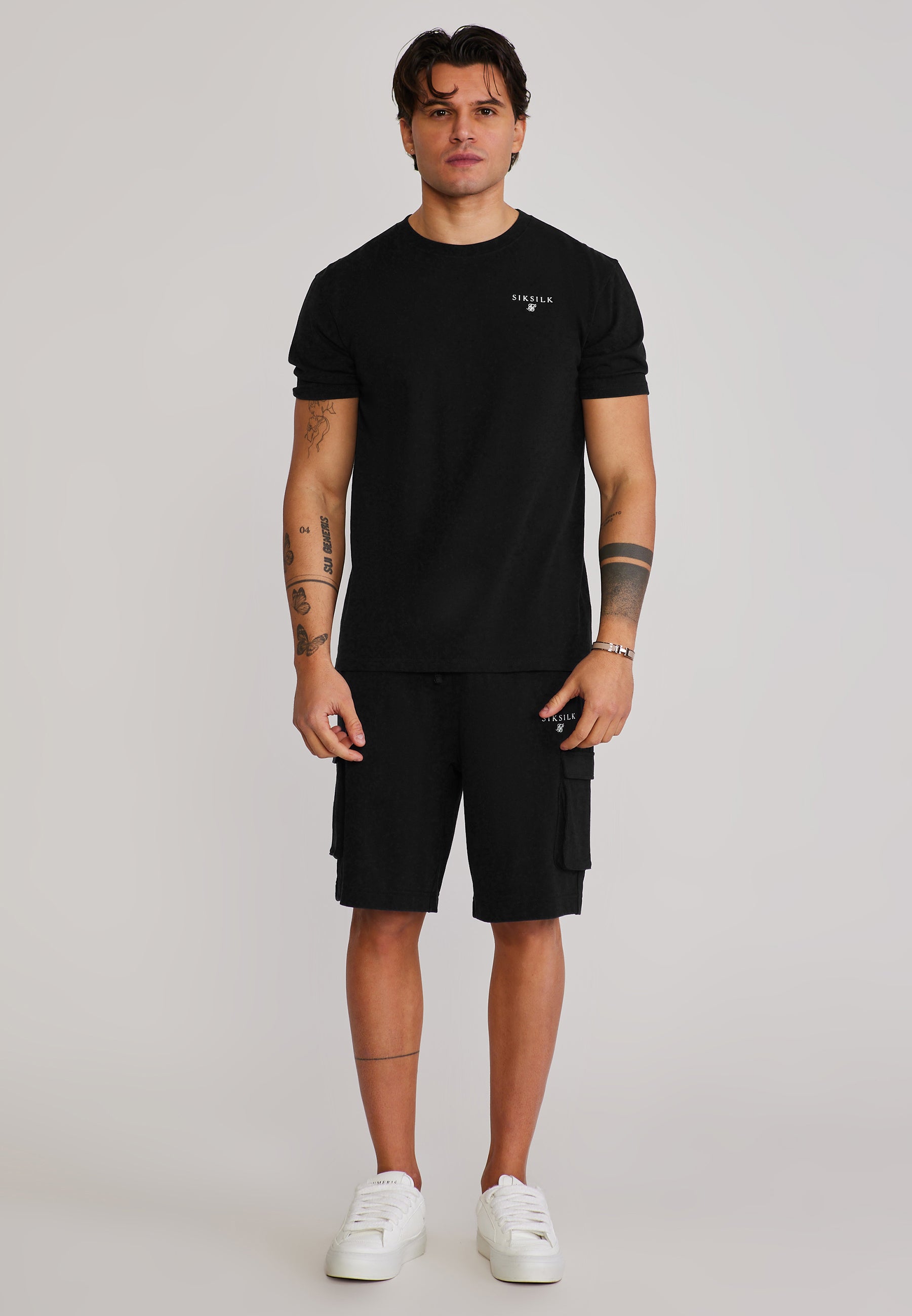T-Shirt and Shorts Set in Black Sets SikSilk