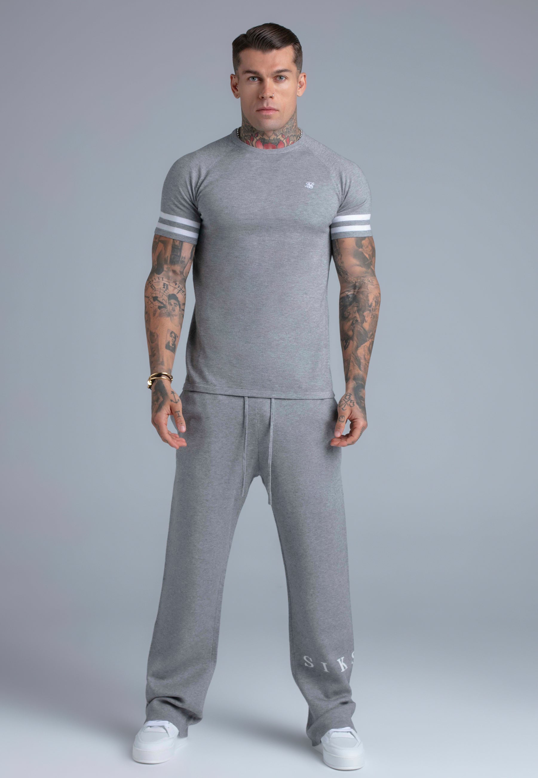 Knitted T-Shirt in Grey Marl