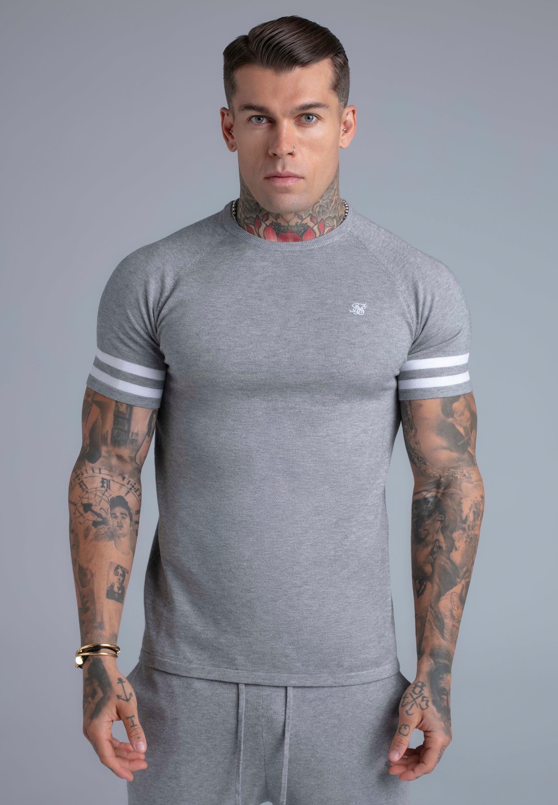 Knitted T-Shirt in Grey Marl