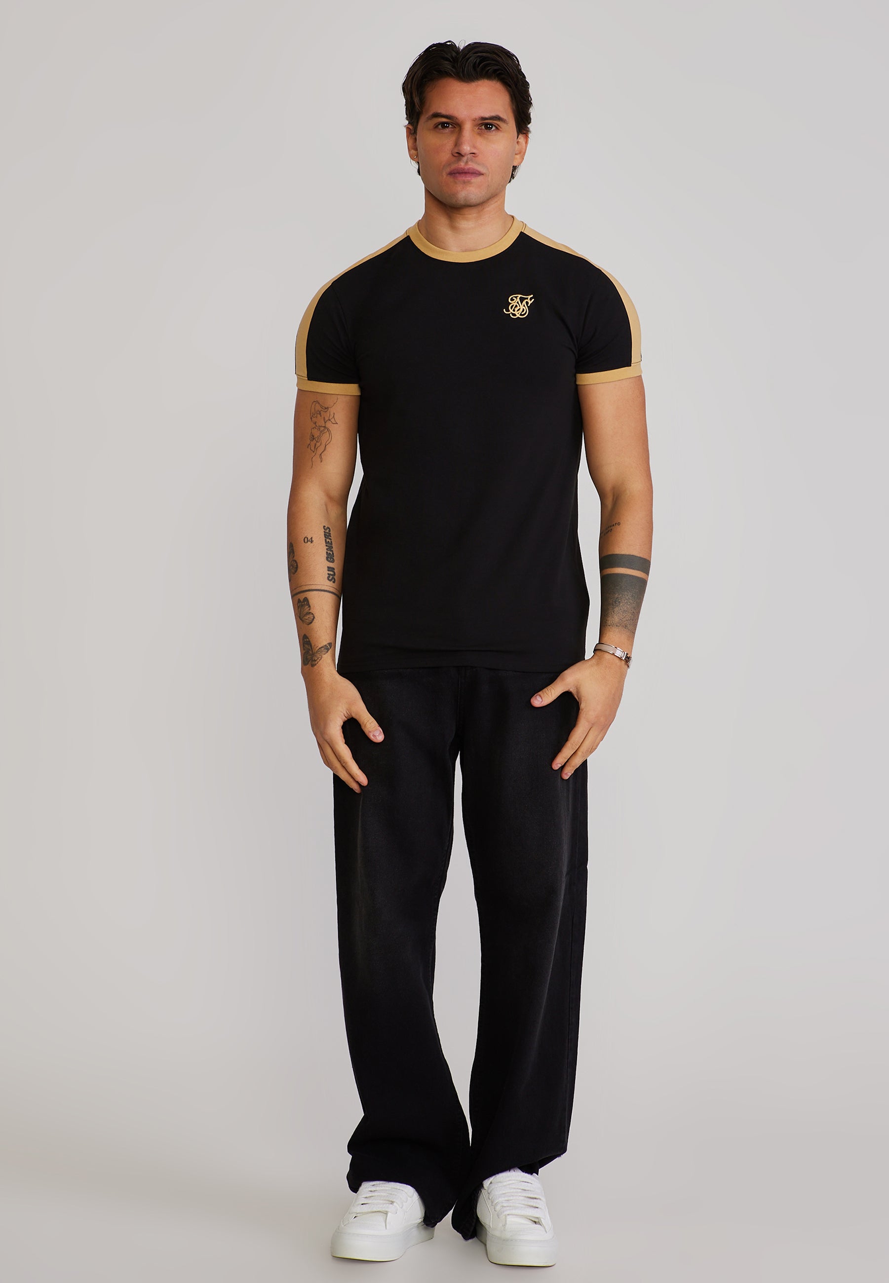 Stripe Ringer T-Shirt in Black-Gold T-Shirts SikSilk