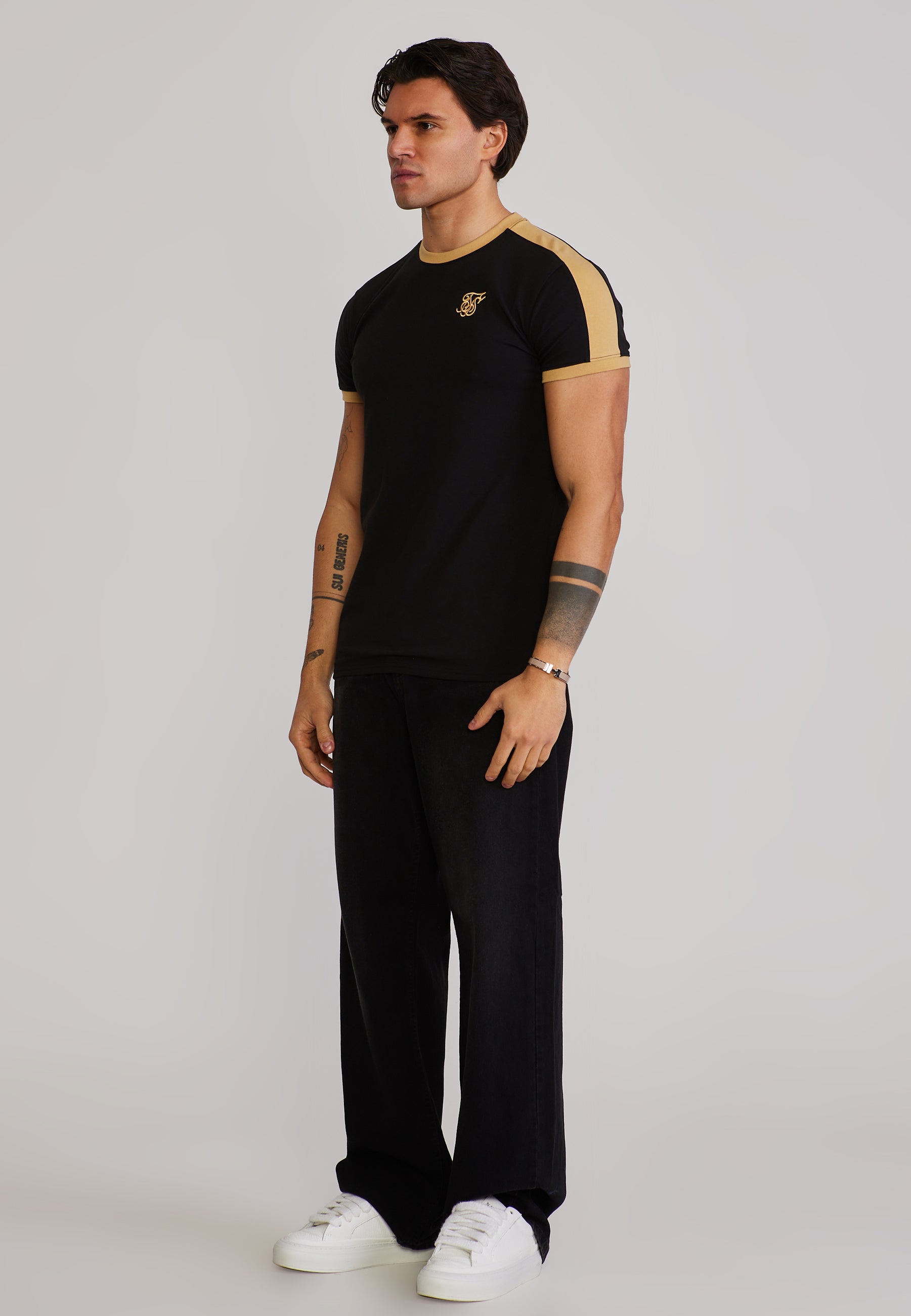 Stripe Ringer T-Shirt in Black-Gold T-Shirts SikSilk