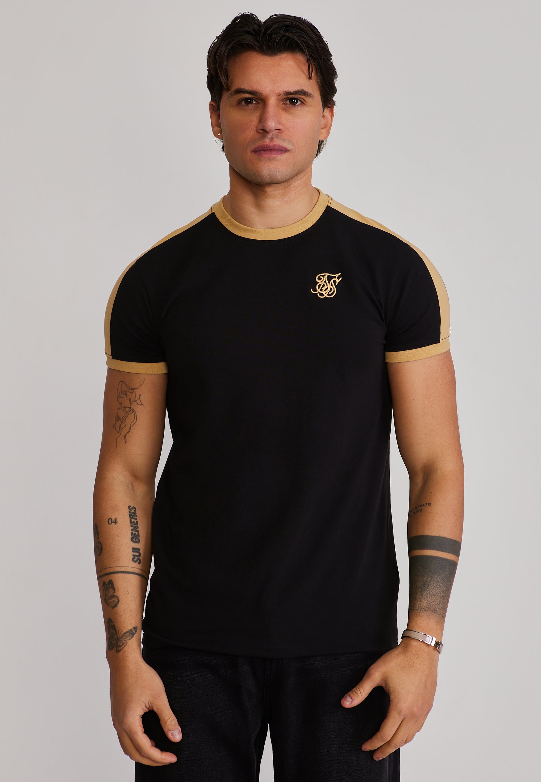 Stripe Ringer T-Shirt in Black-Gold T-Shirts SikSilk