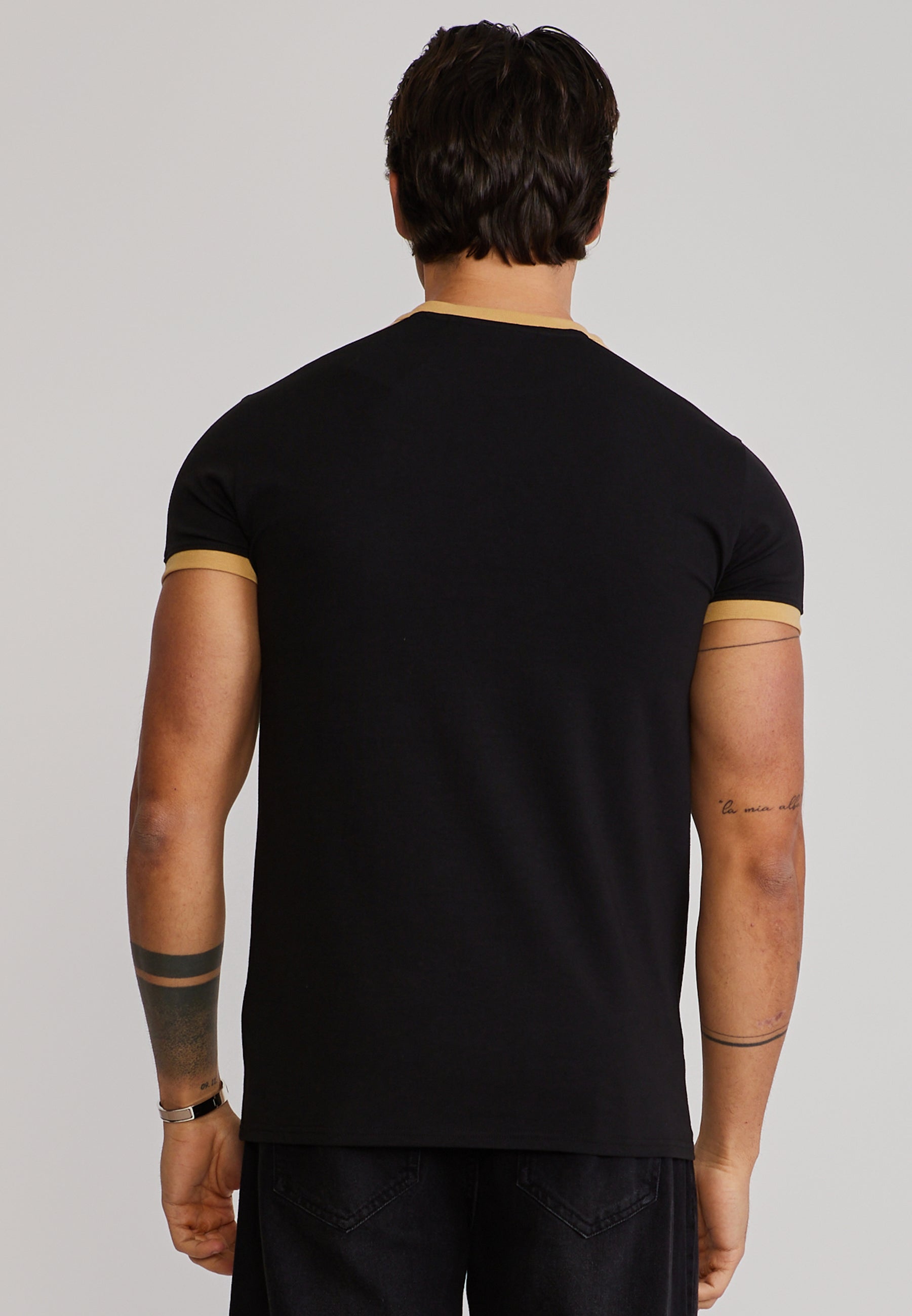 Stripe Ringer T-Shirt in Black-Gold T-Shirts SikSilk
