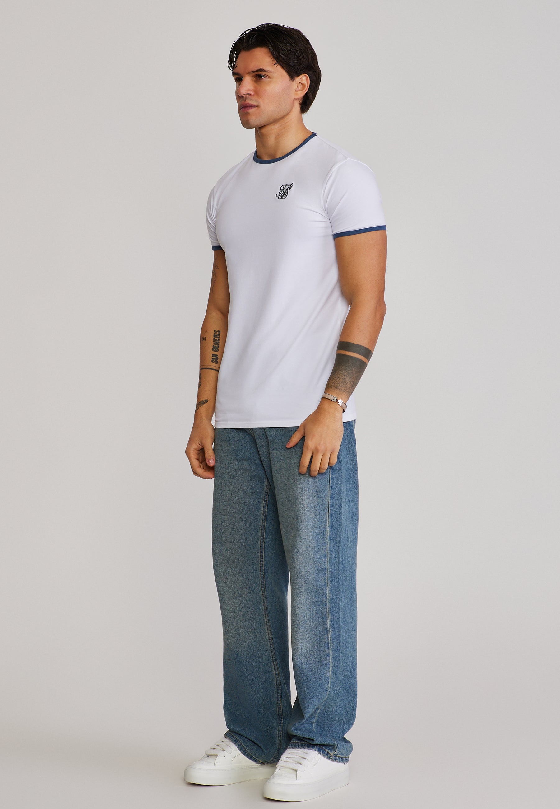 Ringer T-Shirt in White-Blue T-Shirts SikSilk