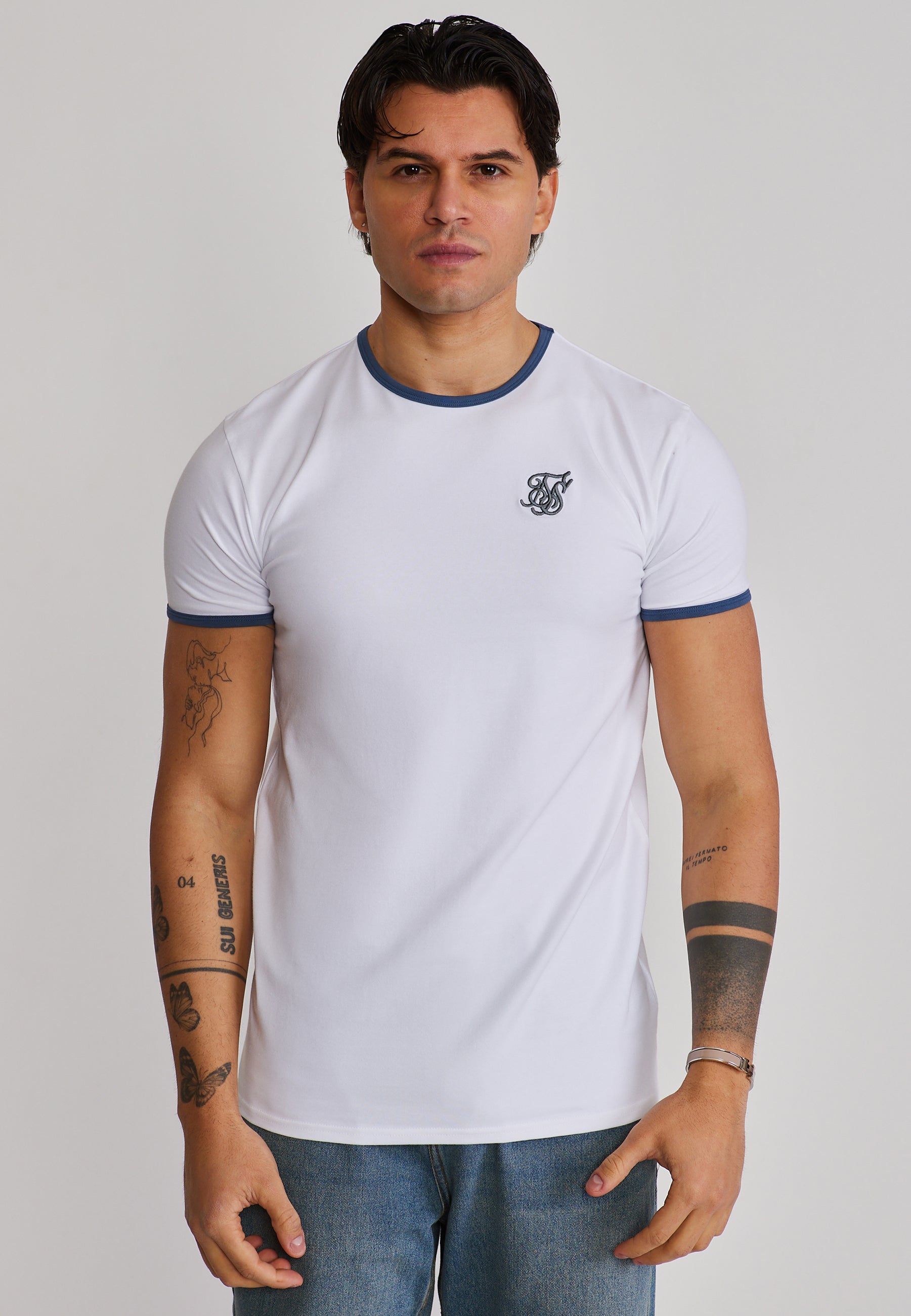 Ringer T-Shirt in White-Blue T-Shirts SikSilk