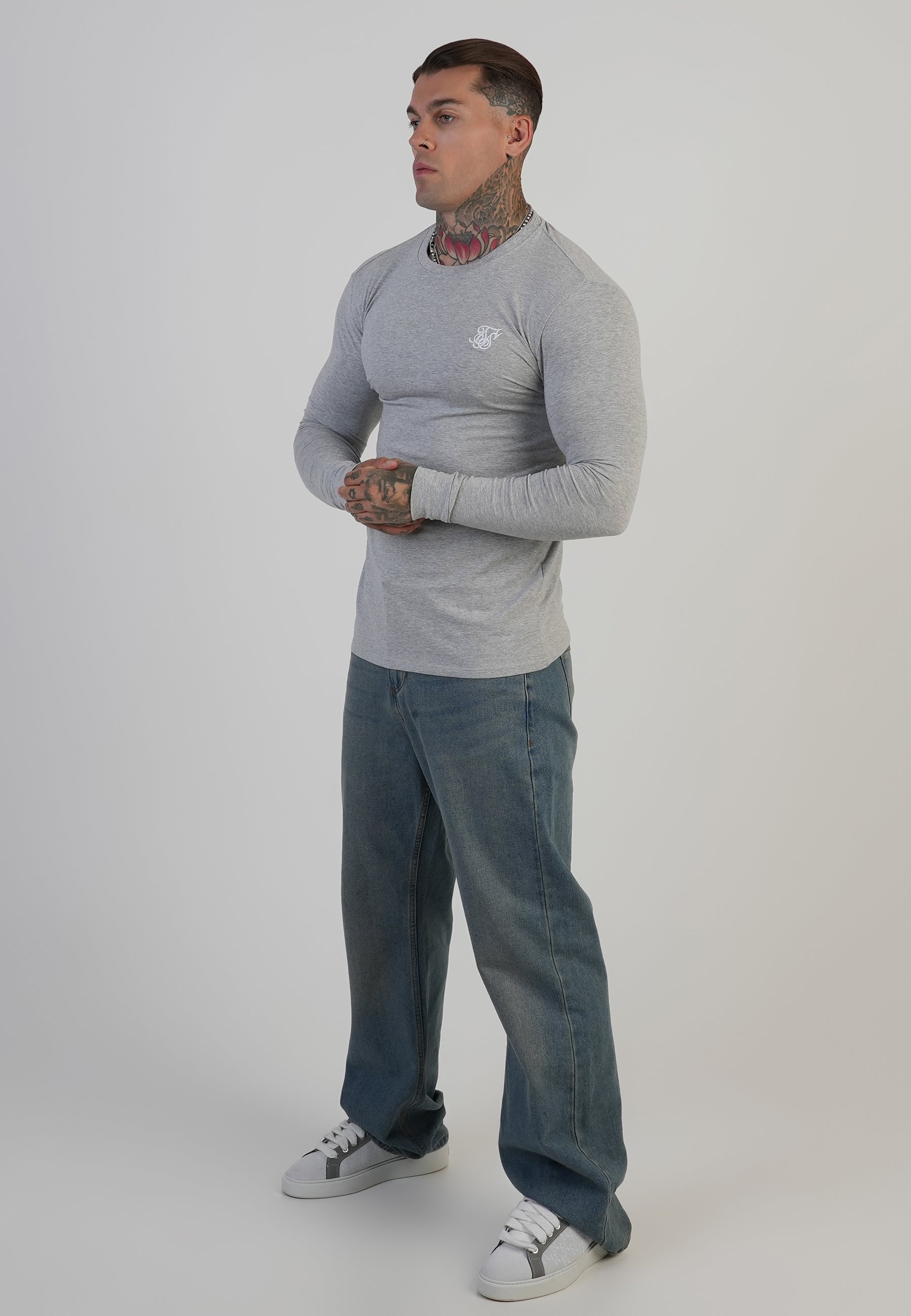 Essentials Long Sleeve T-Shirt in Grey Marl T-Shirts SikSilk