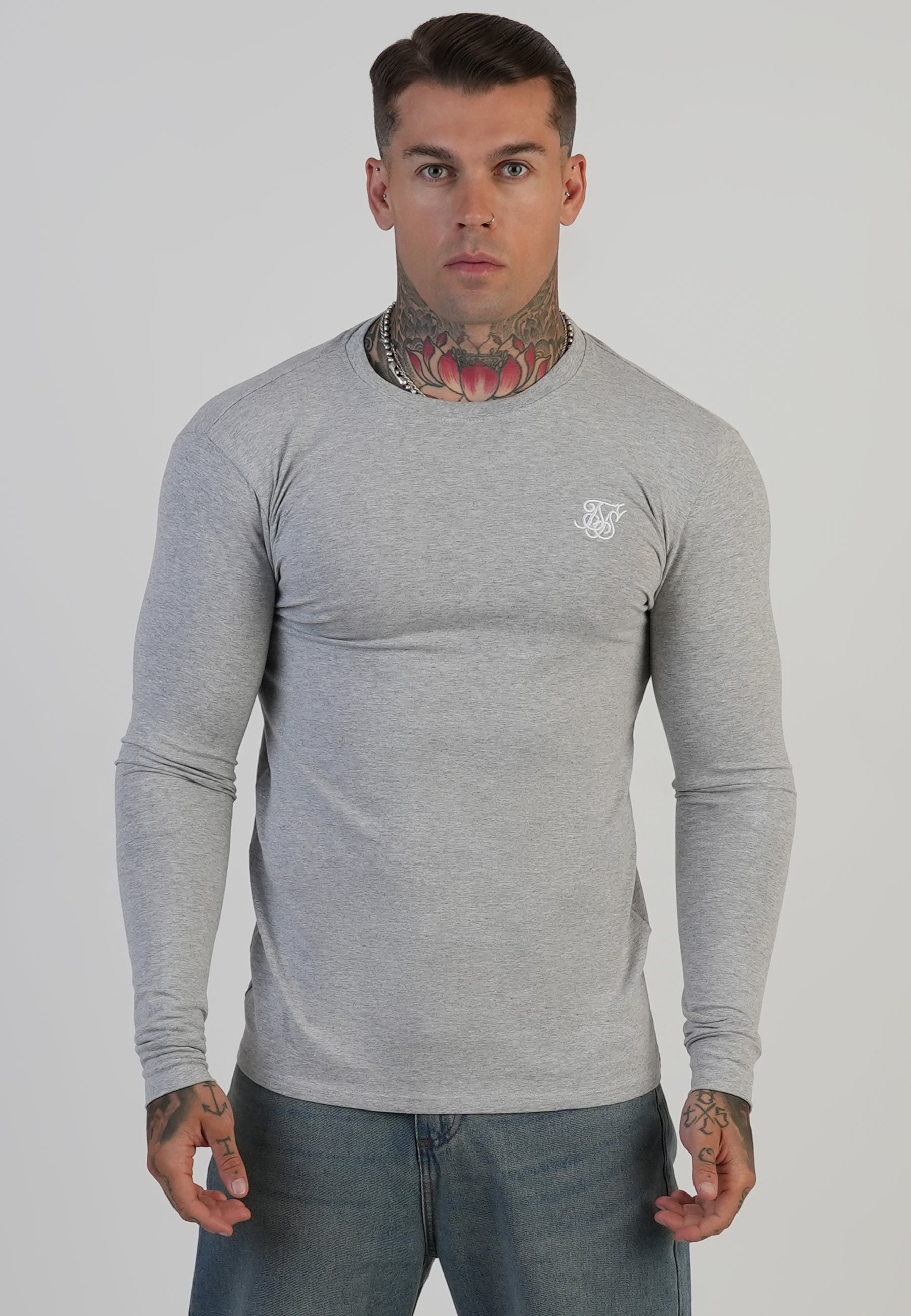 Essentials Long Sleeve T-Shirt in Grey Marl T-Shirts SikSilk