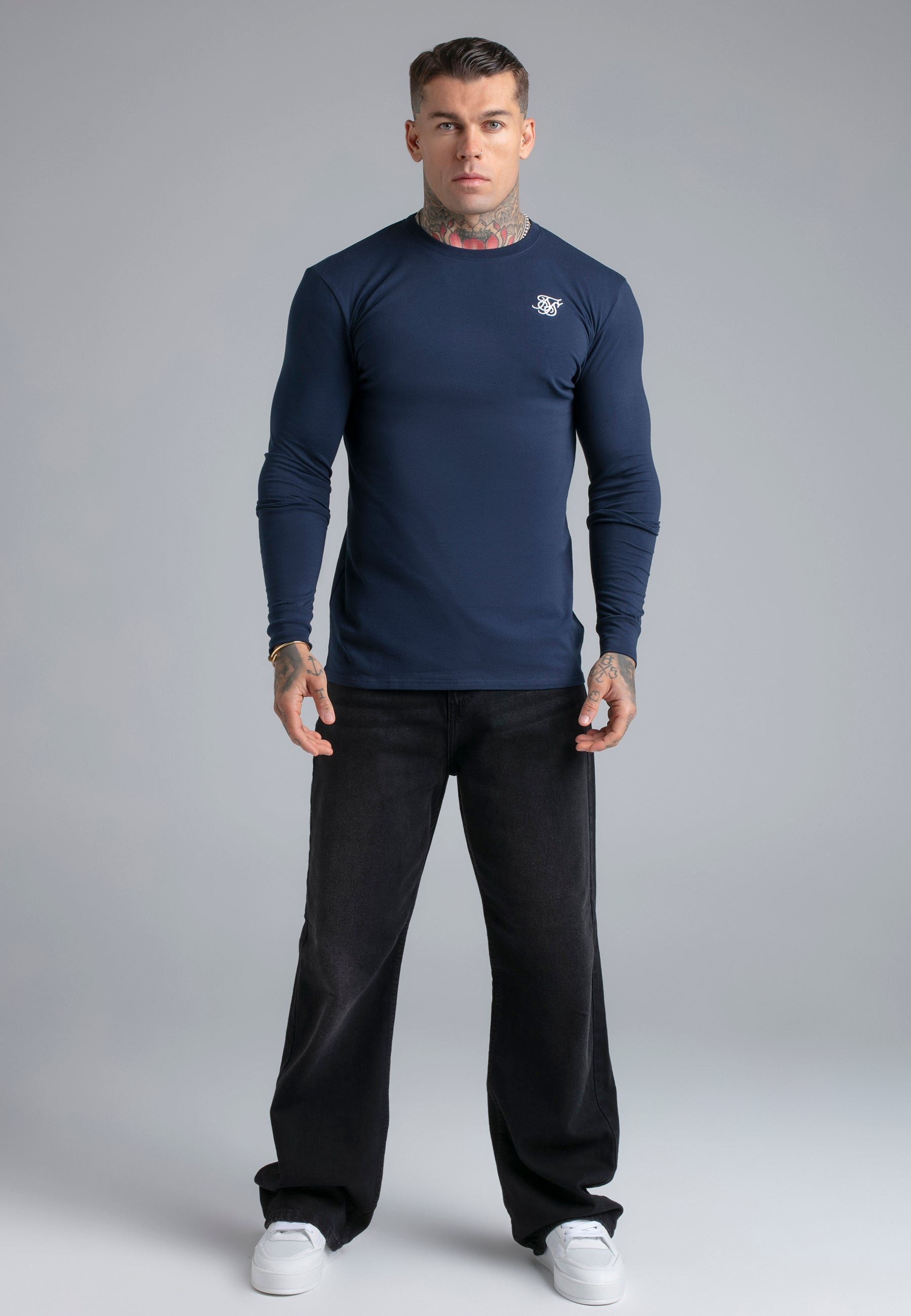 Essentials LS T-Shirt in Navy T-Shirts SikSilk