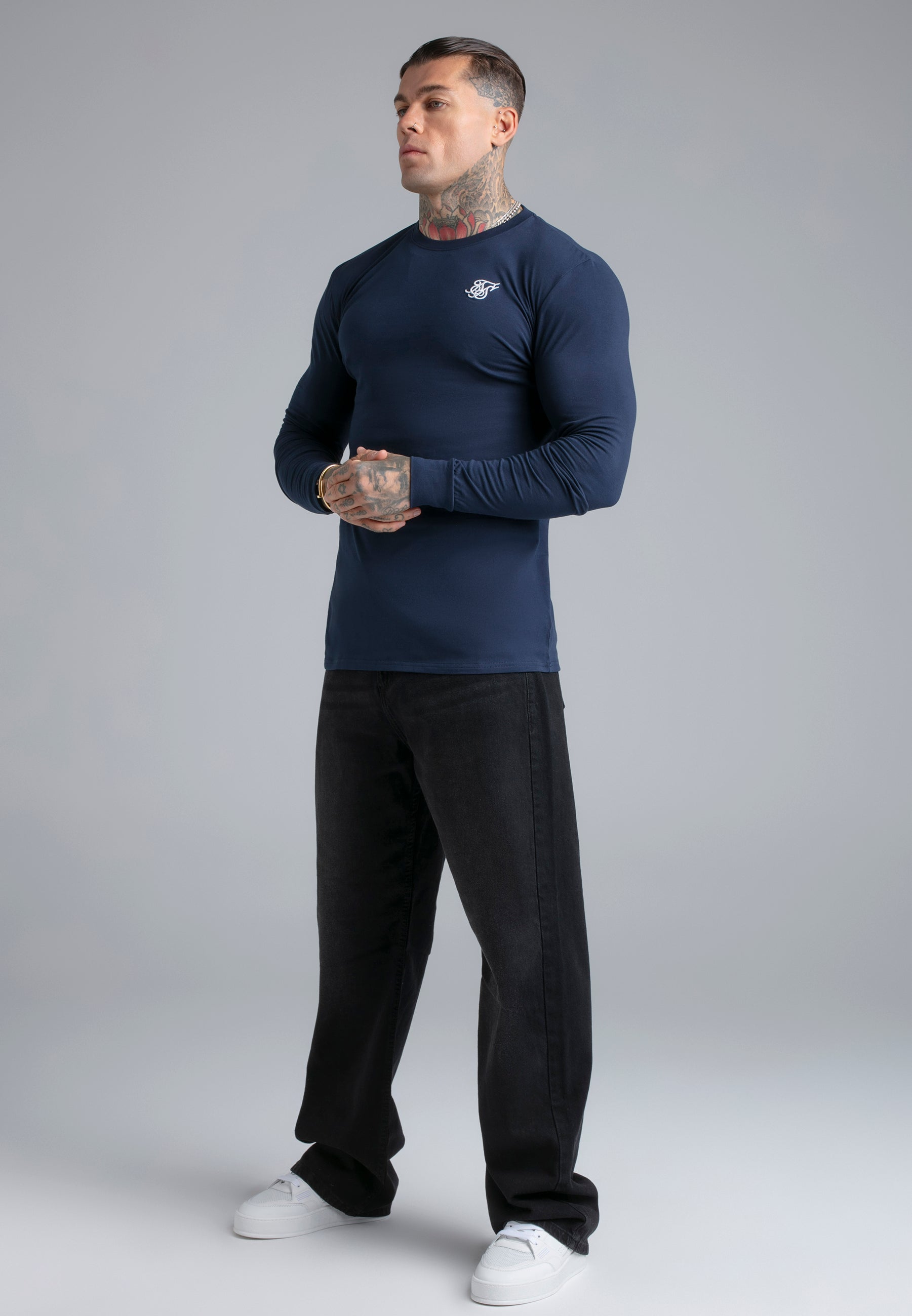 Essentials LS T-Shirt in Navy T-Shirts SikSilk