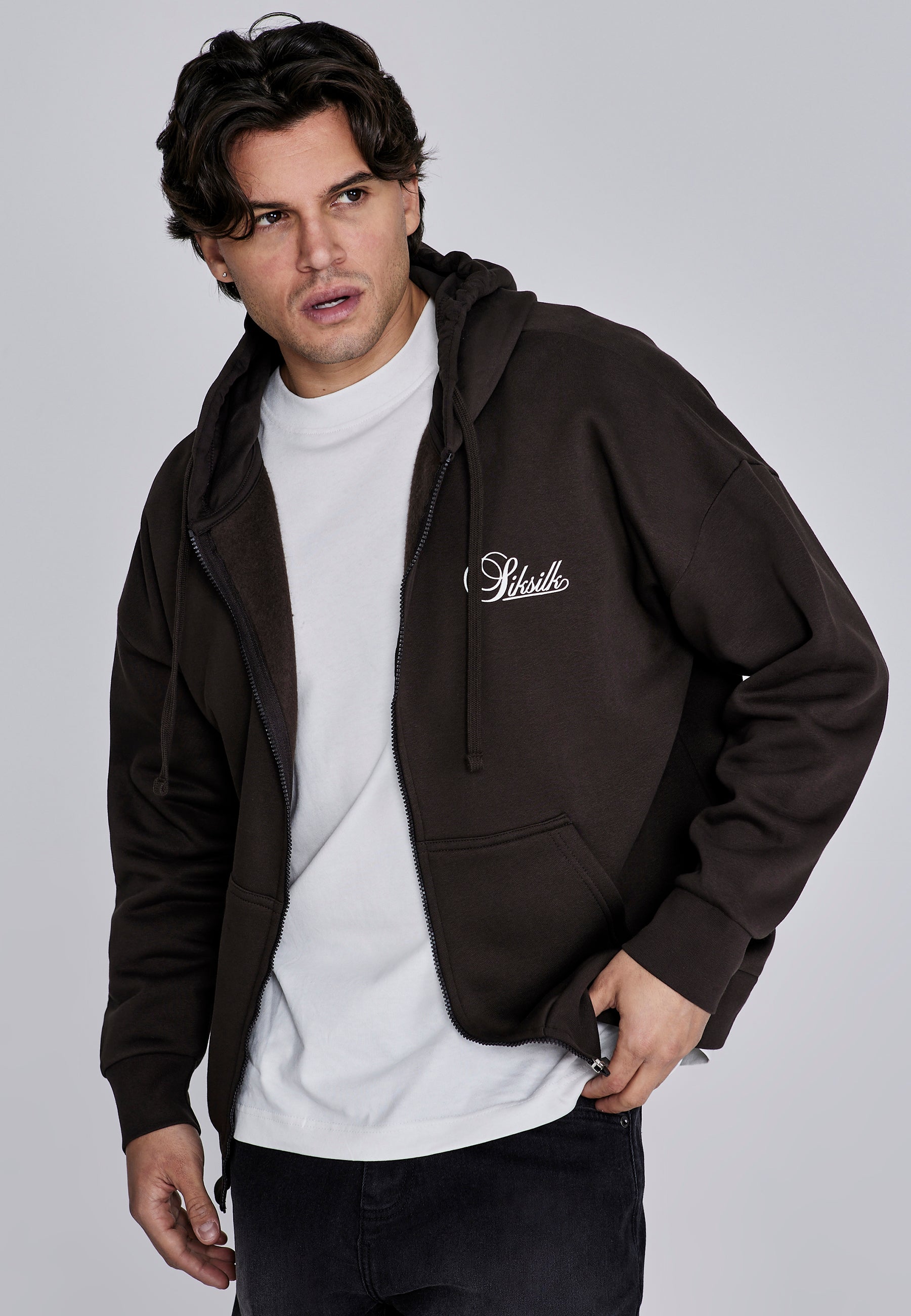 Essentials Full Zip Hoodie in Brown Sweatjacken SikSilk