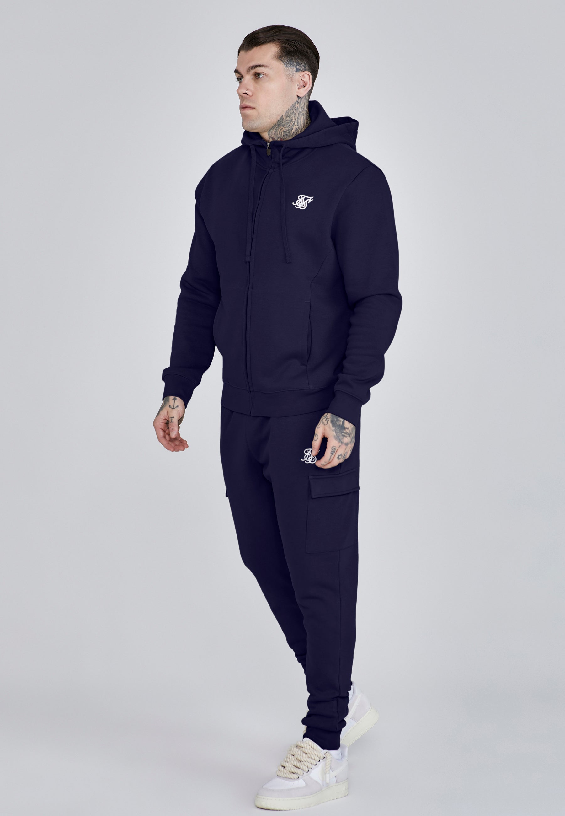 Essentials Full Zip Hoodie in Navy Sweatjacken SikSilk