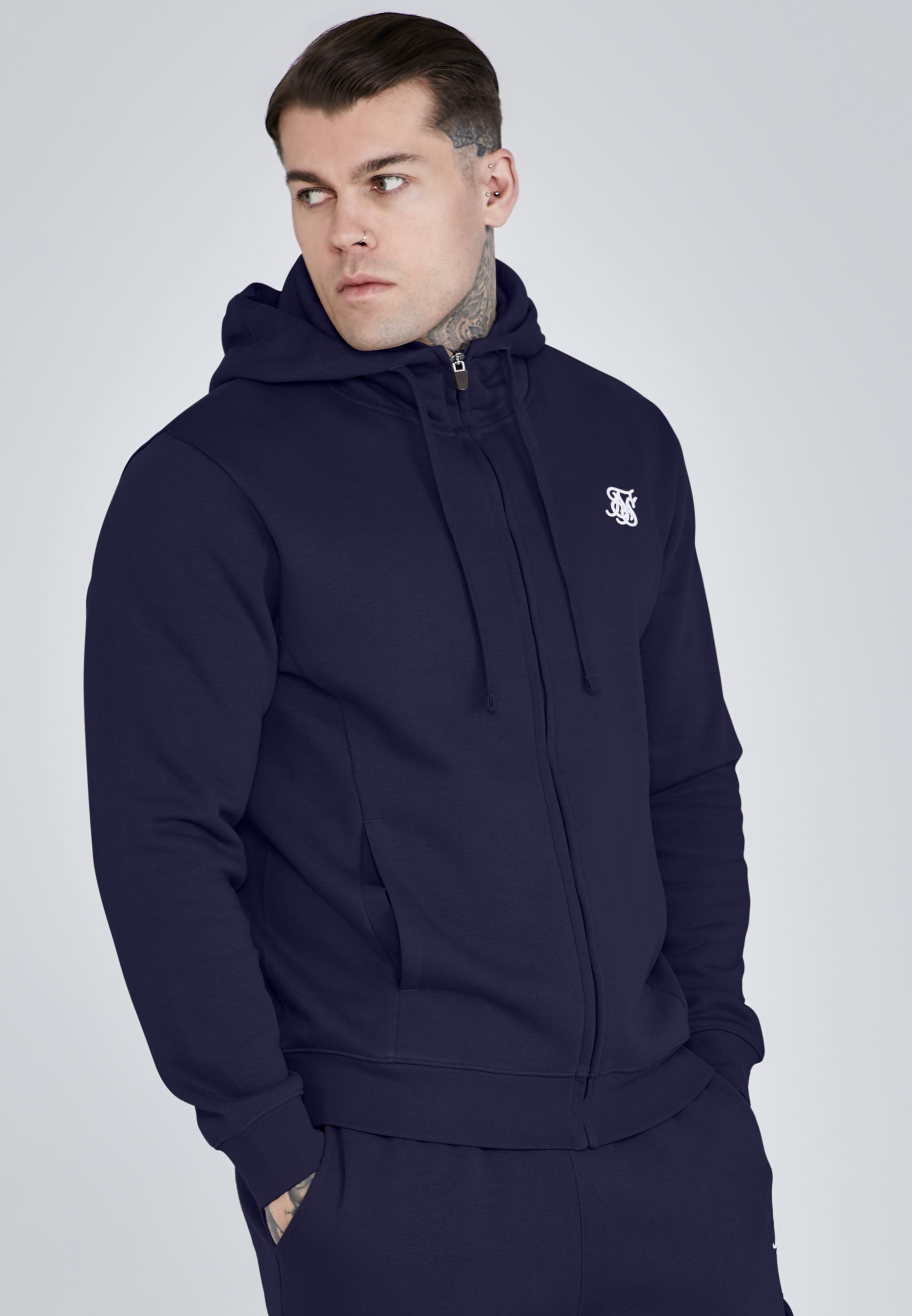 Essentials Full Zip Hoodie in Navy Sweatjacken SikSilk