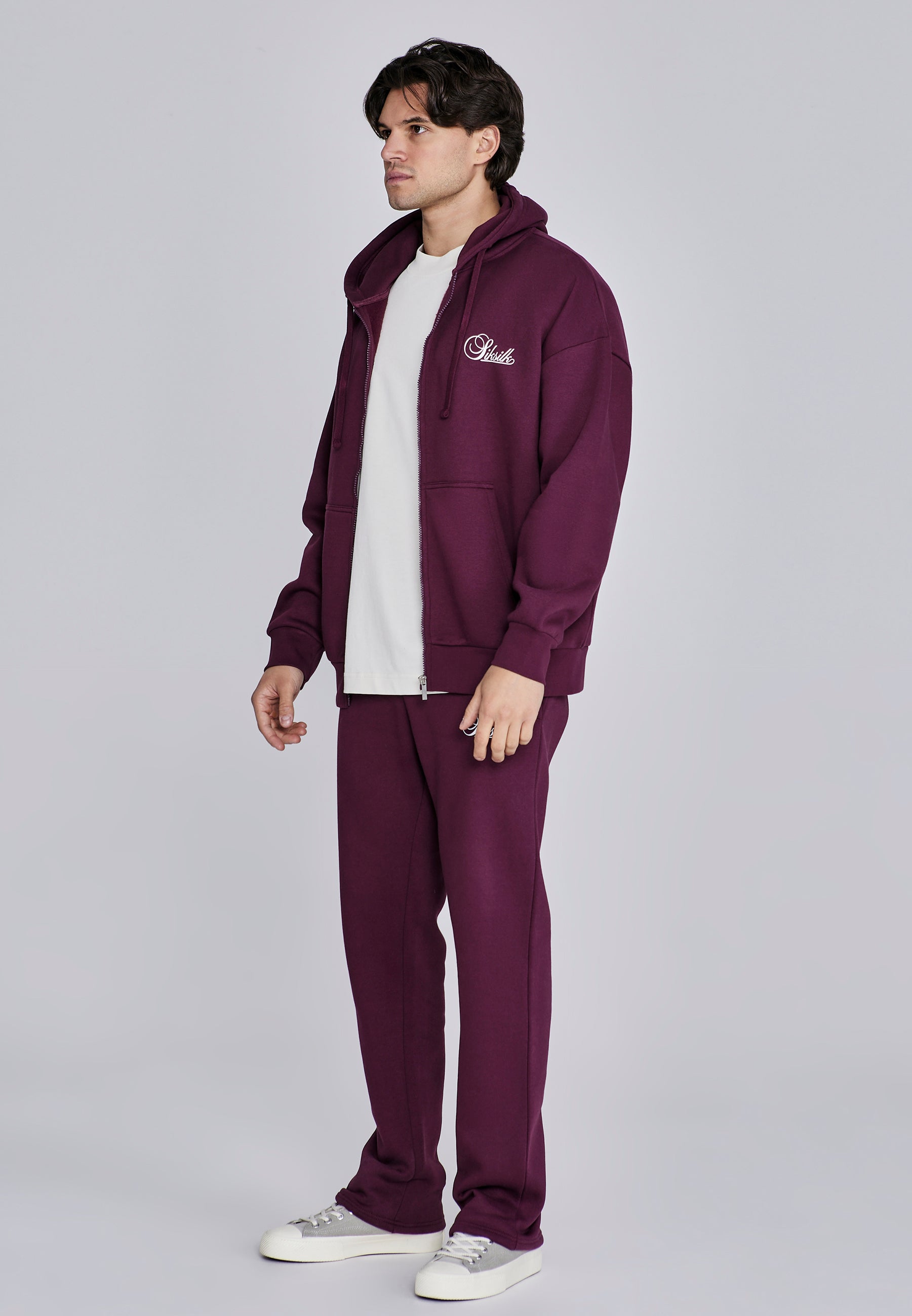Essentials Full Zip Hoodie in Burgundy Sweatjacken SikSilk