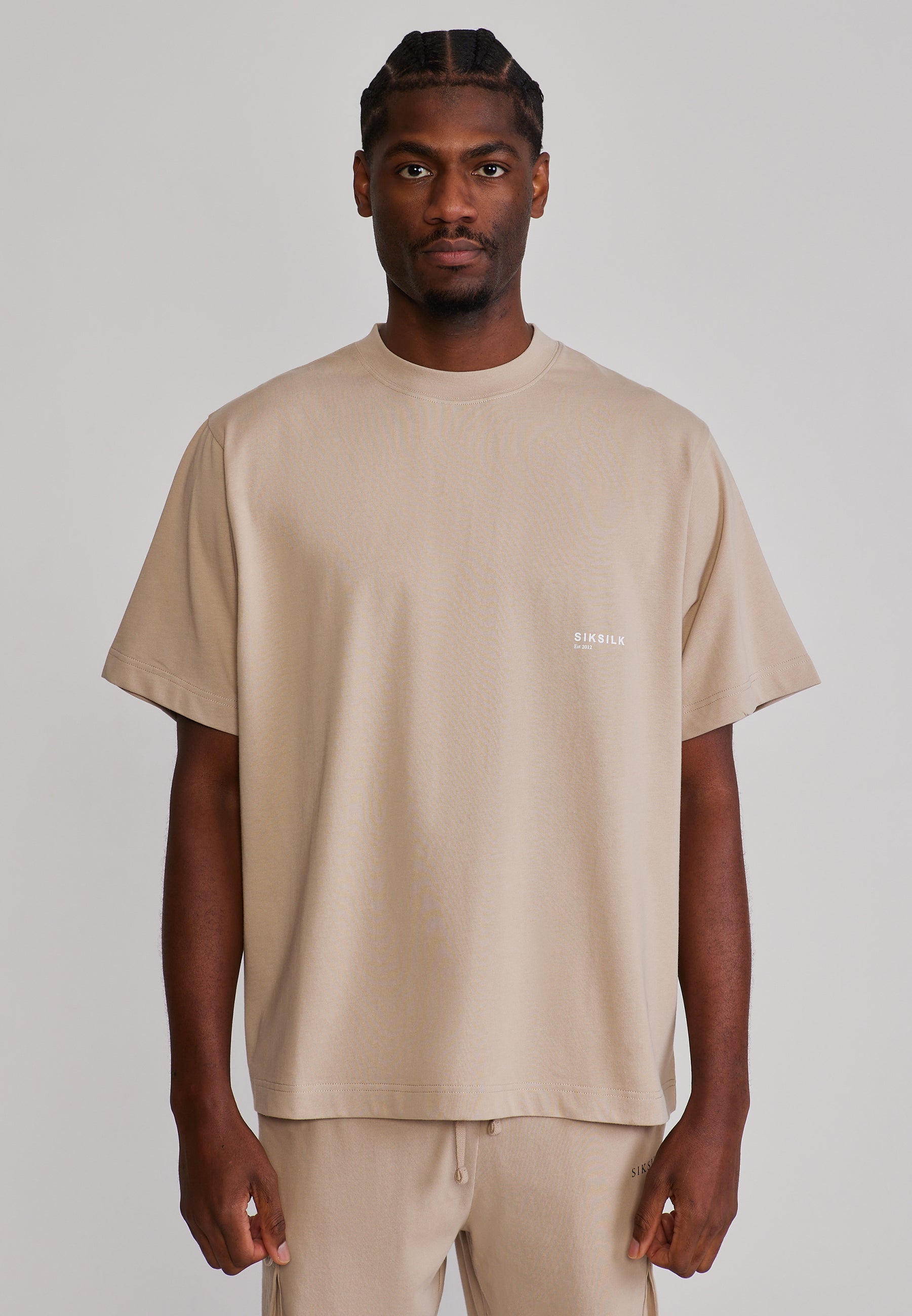 T-Shirt and Shorts Set in Beige Sets SikSilk