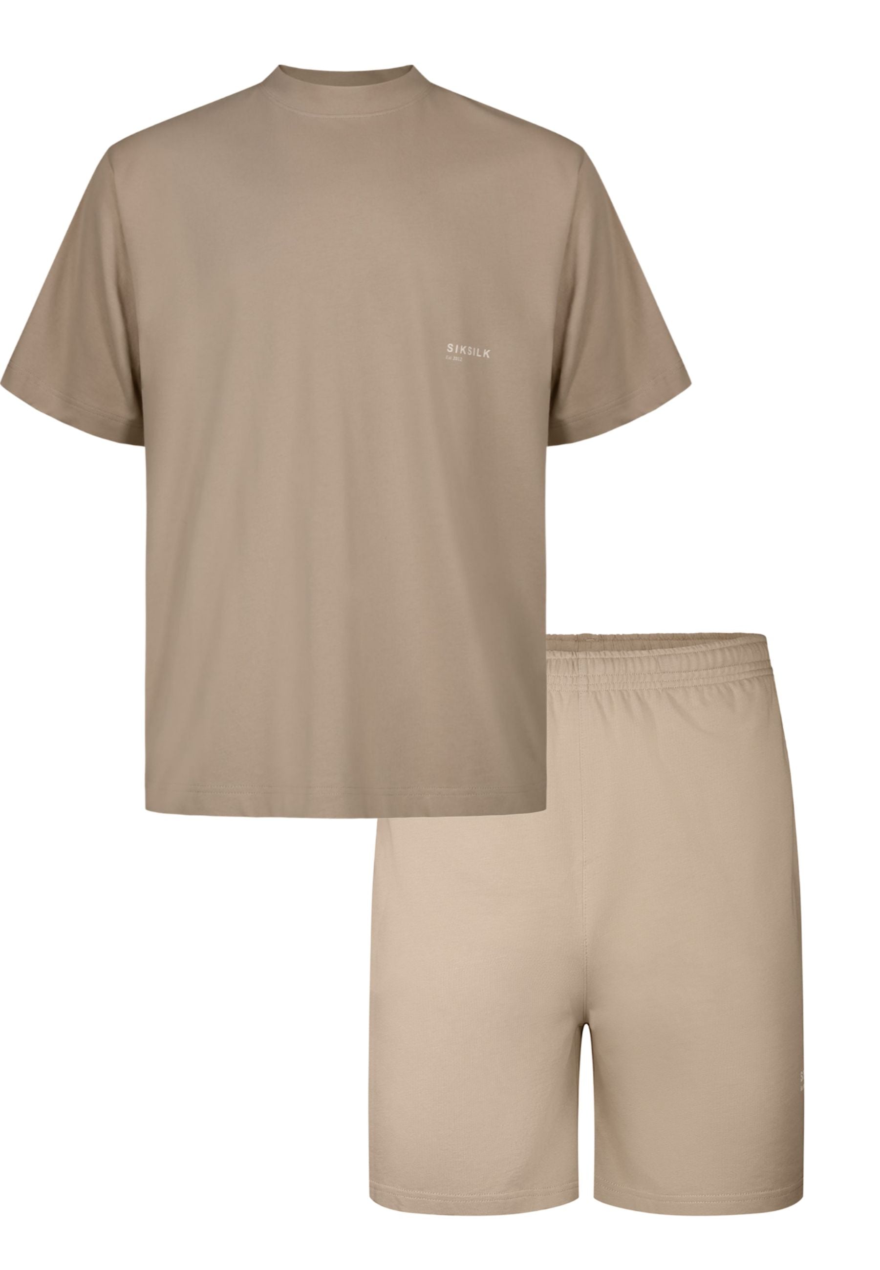 T-Shirt and Shorts Set in Beige Sets SikSilk
