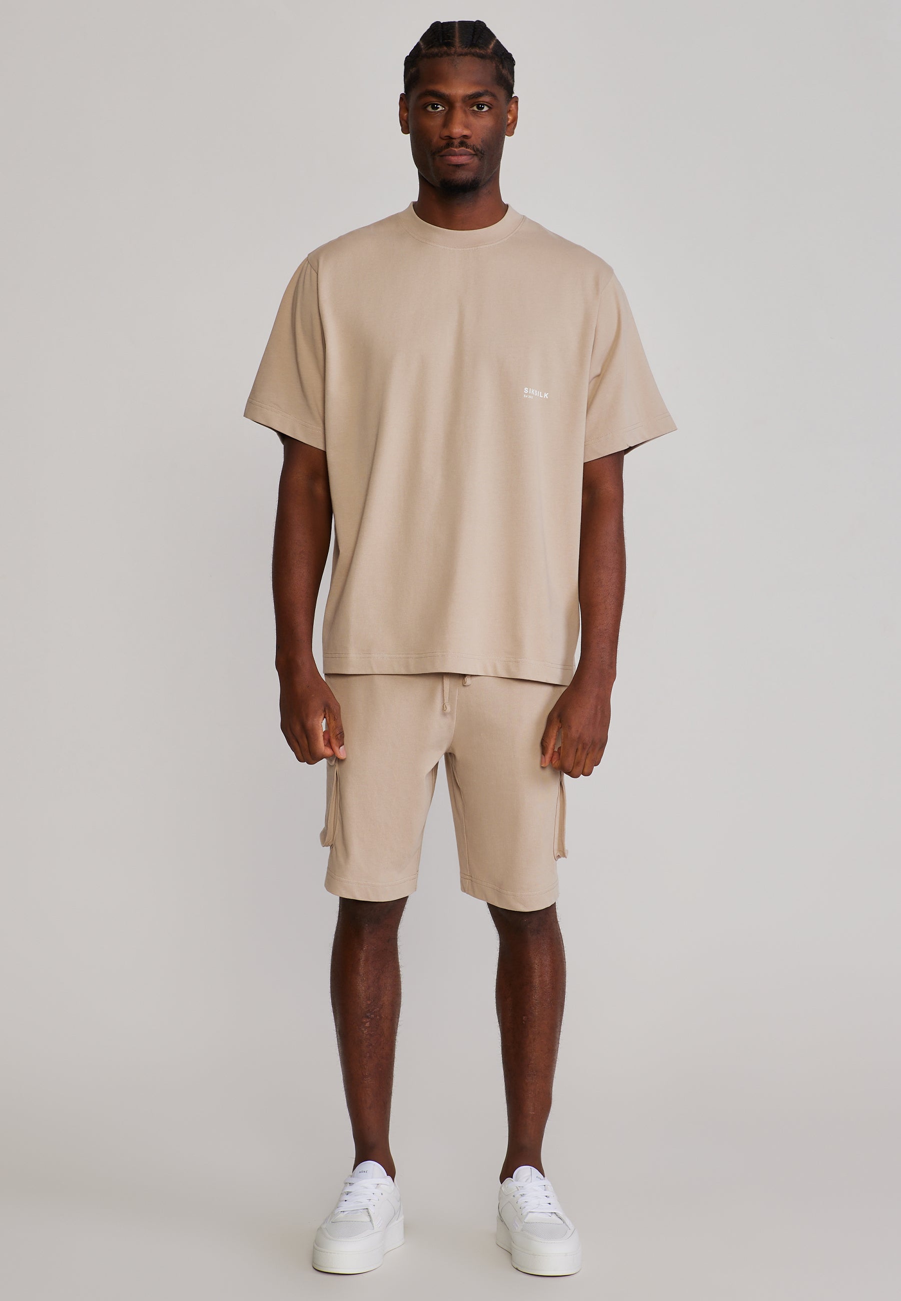 T-Shirt and Shorts Set in Beige Sets SikSilk