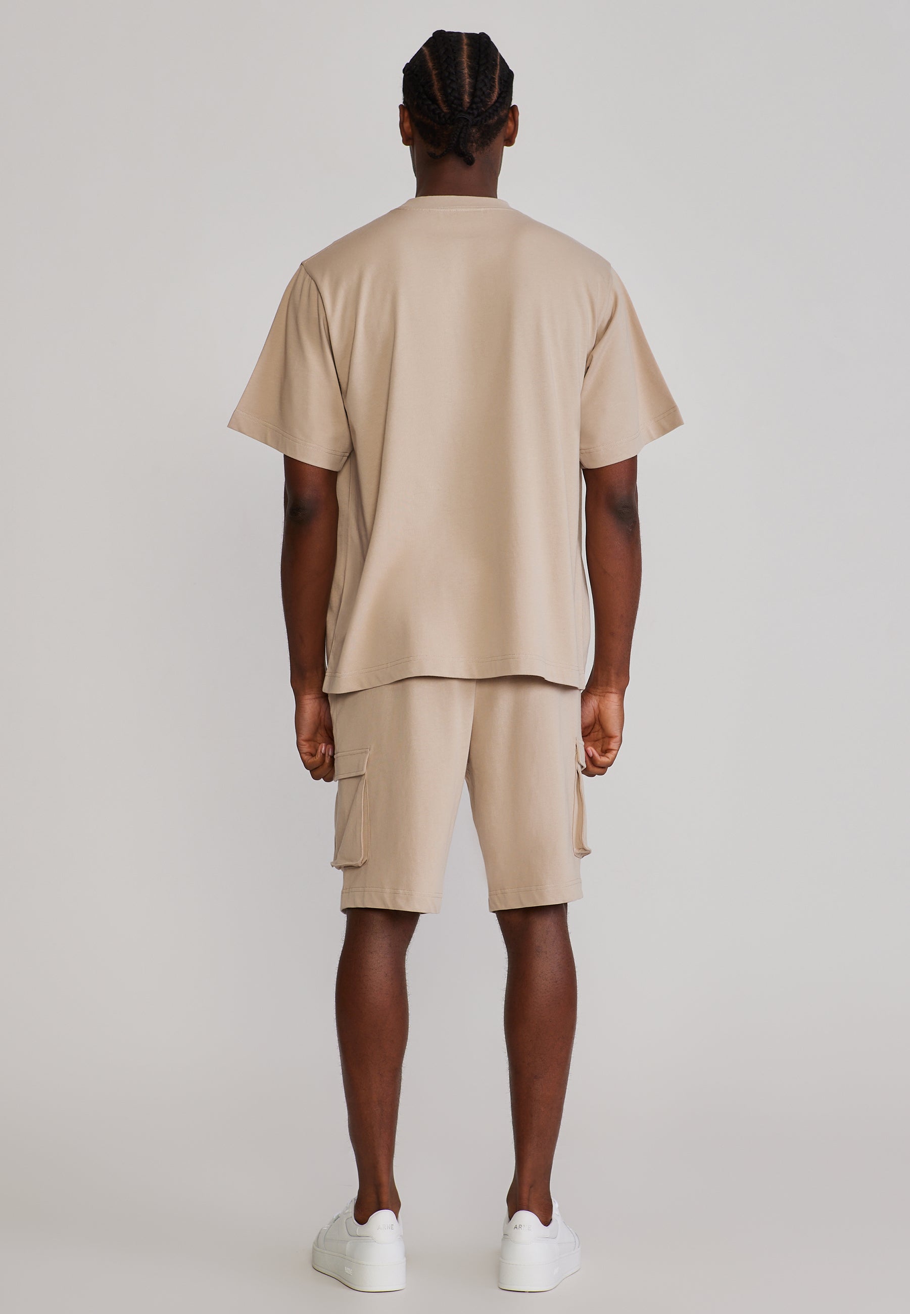 T-Shirt and Shorts Set in Beige Sets SikSilk