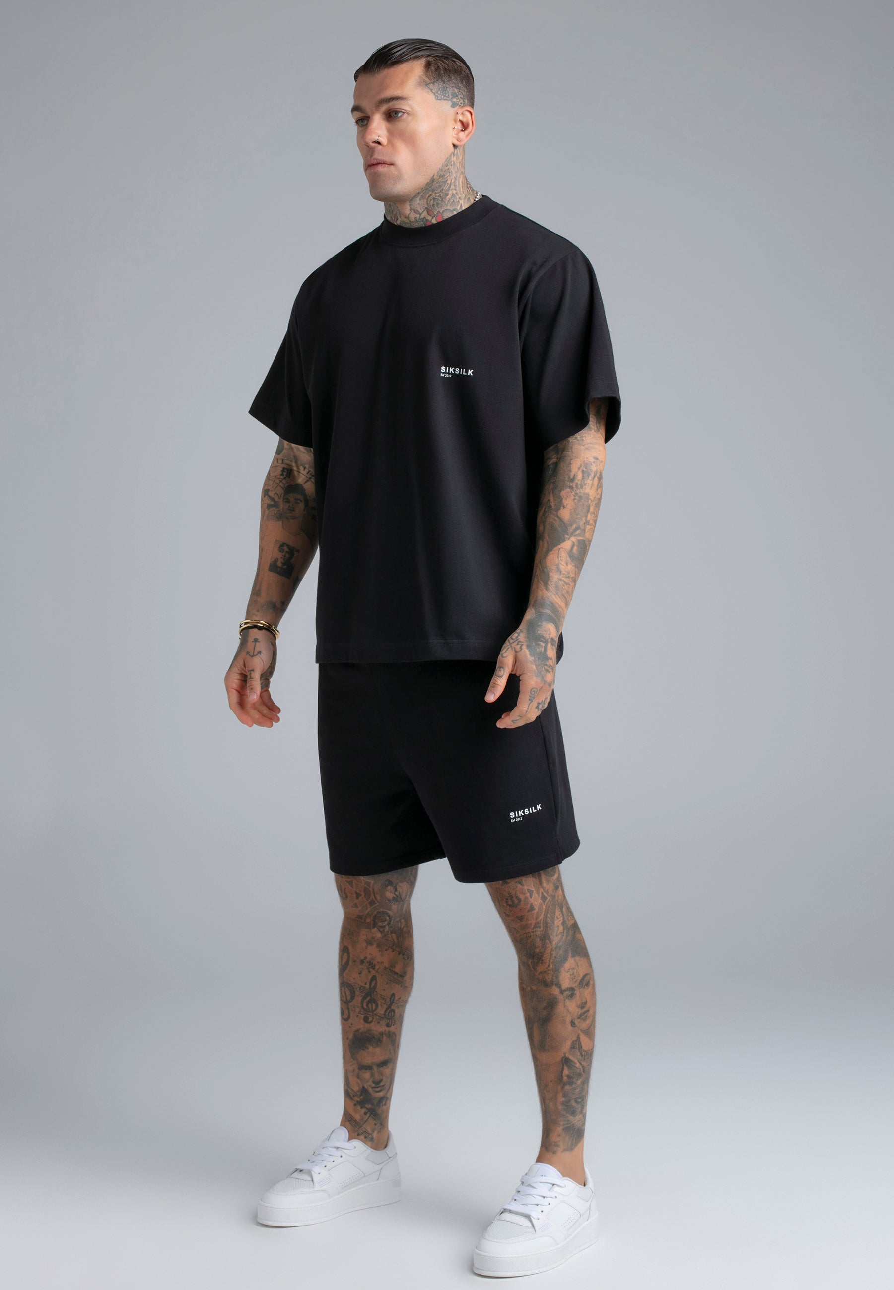 T-Shirt and Shorts Set in Black Sets SikSilk