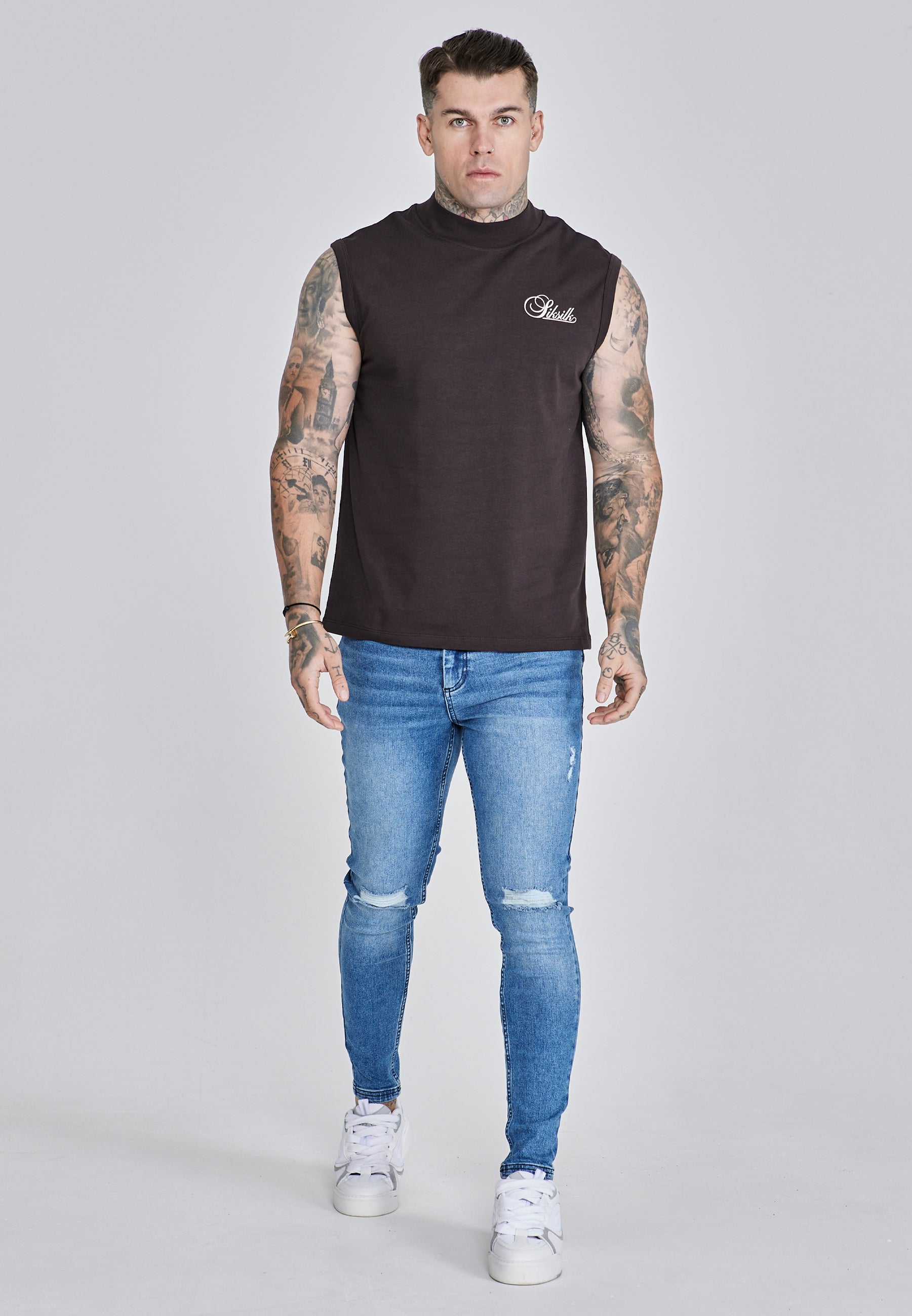 Sleeveless T-Shirt in Black T-Shirts SikSilk