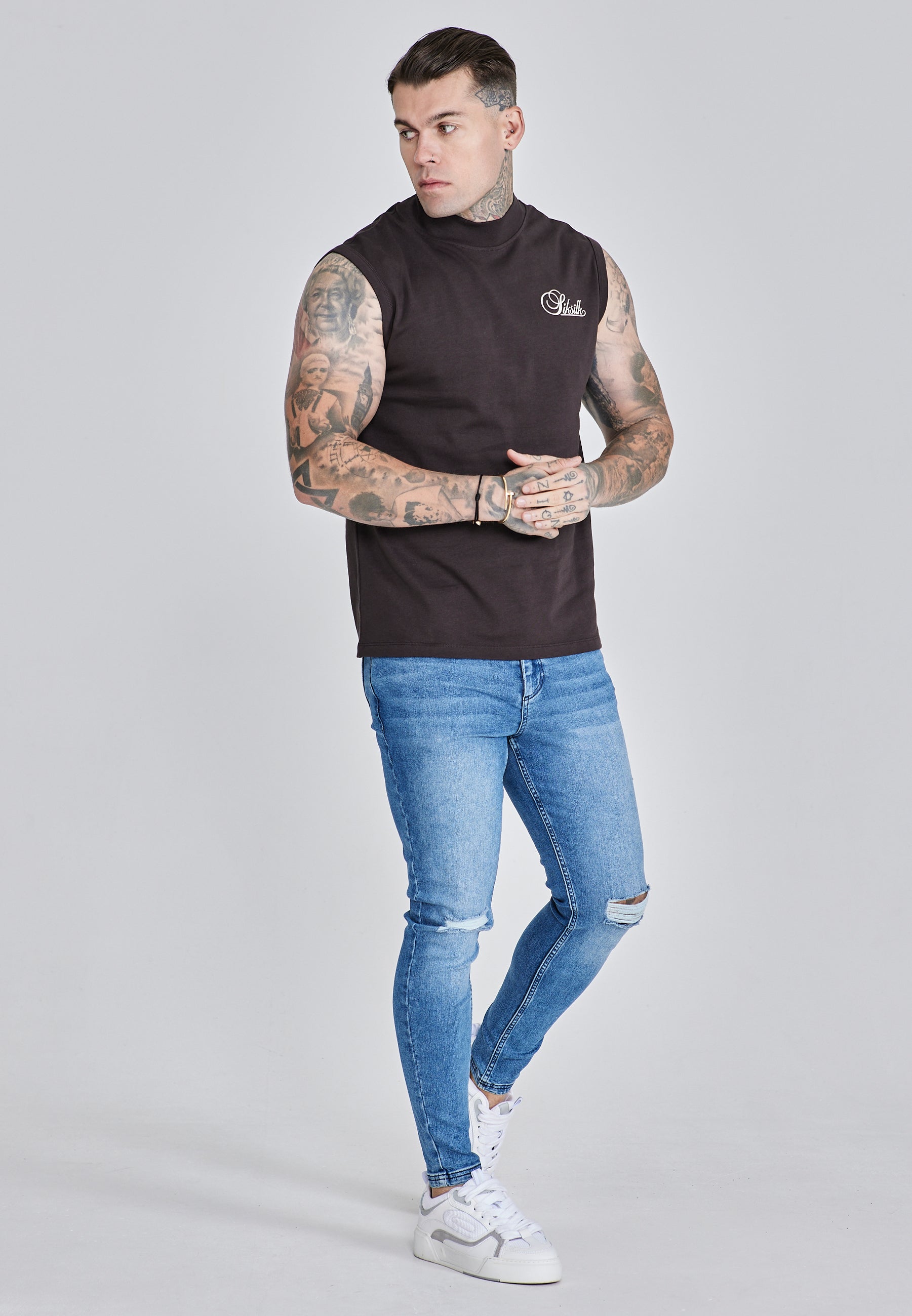 Sleeveless T-Shirt in Black T-Shirts SikSilk