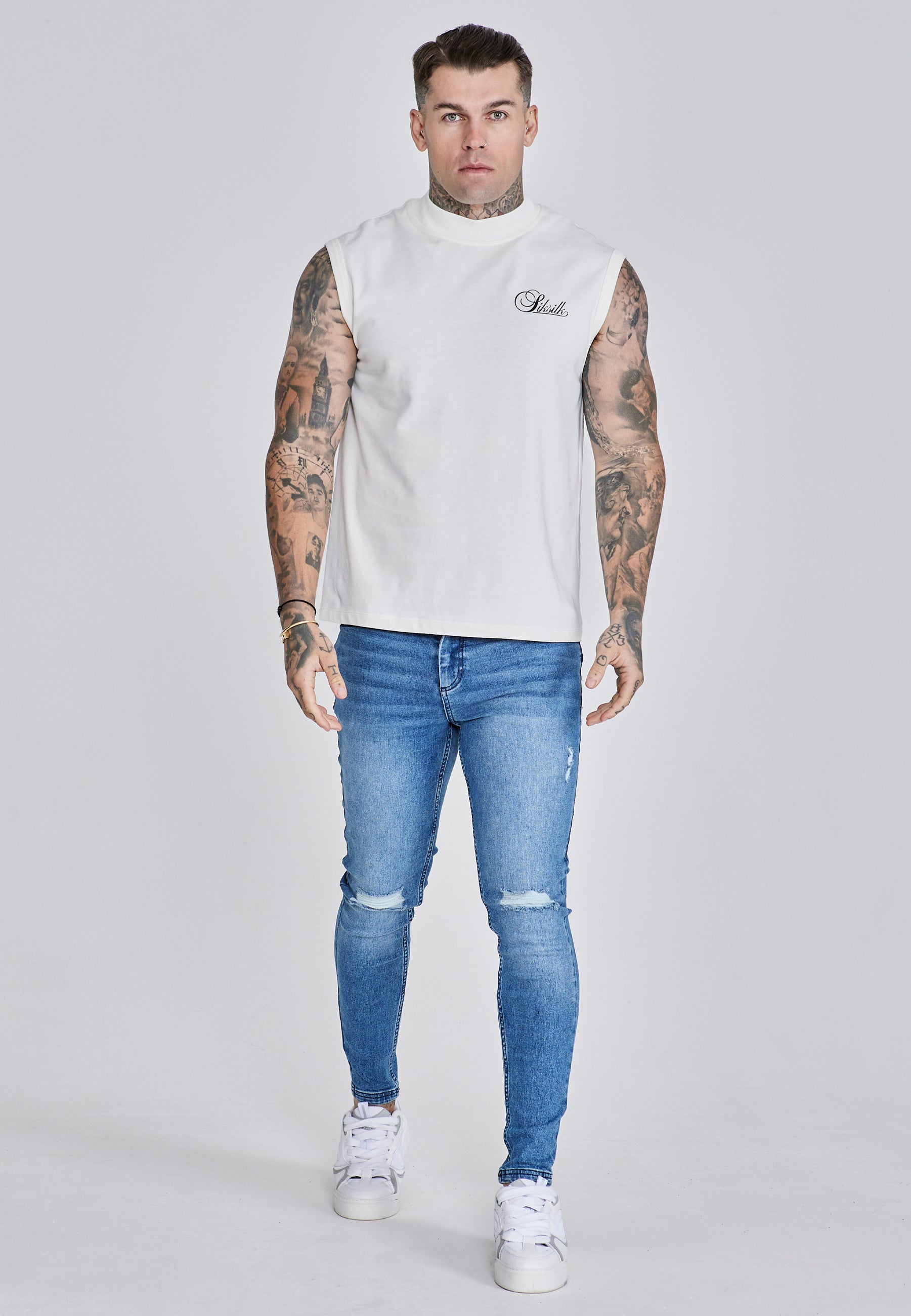 Sleeveless T-Shirt in Ecru T-Shirts SikSilk