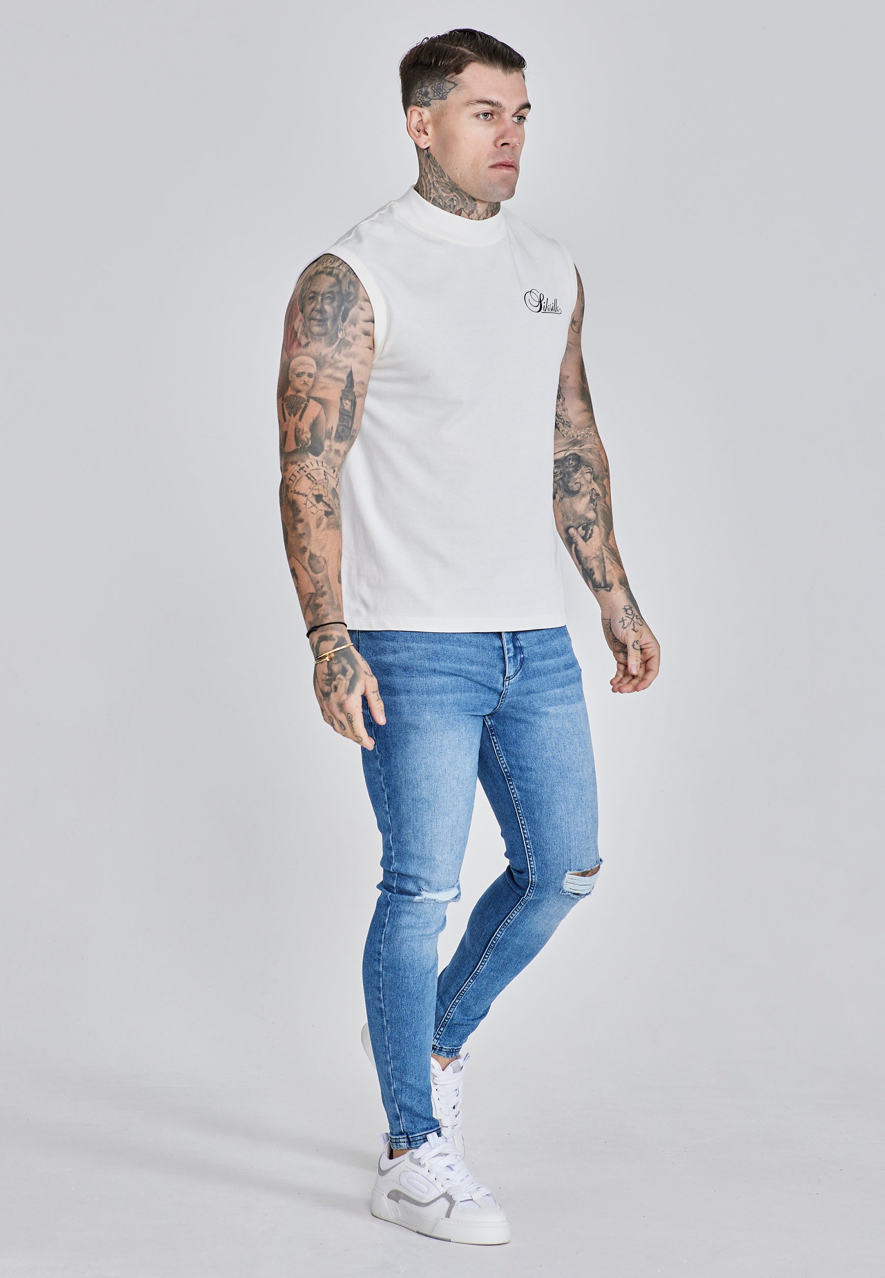 Sleeveless T-Shirt in Ecru T-Shirts SikSilk