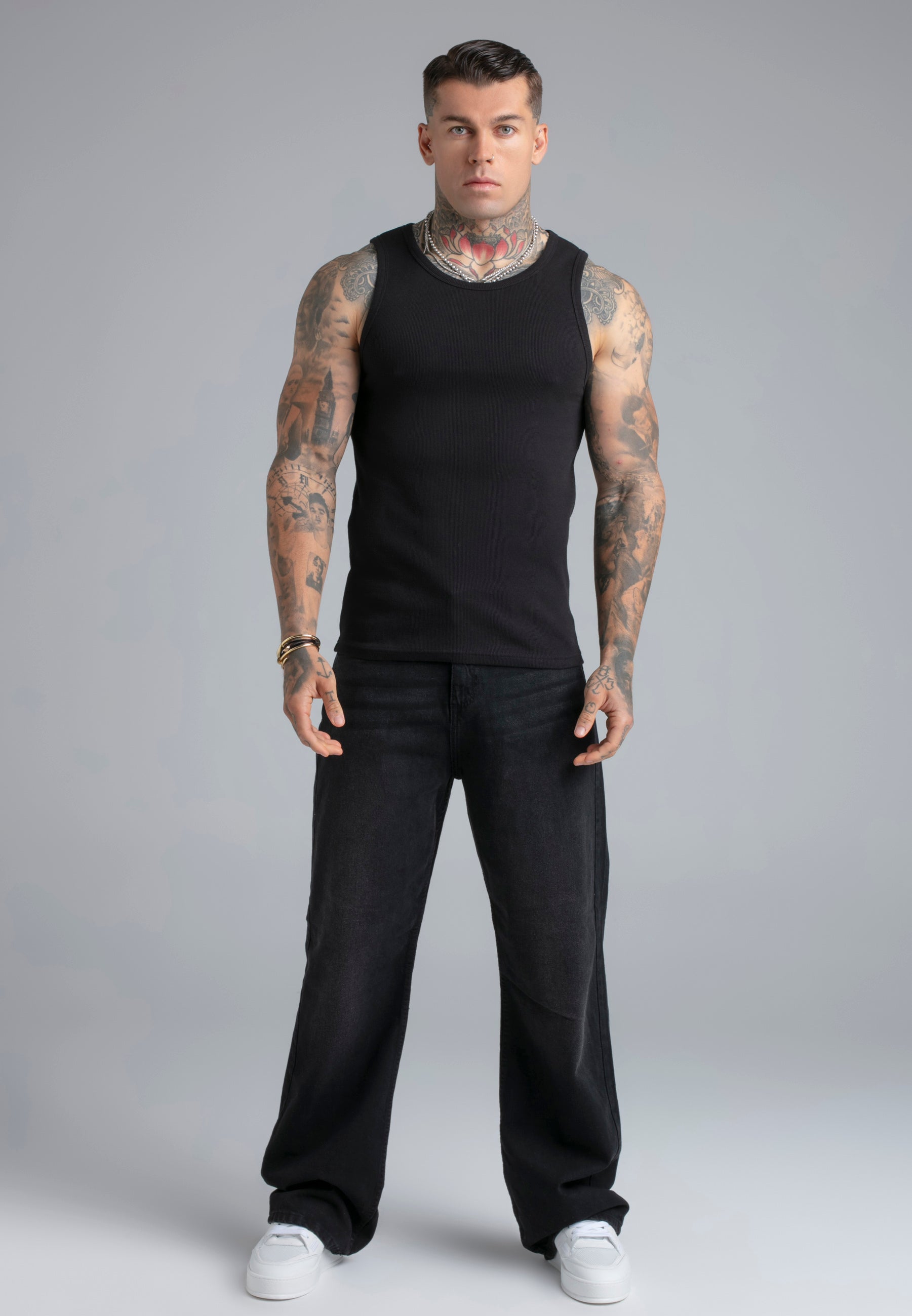 Ribbed Vest in Black T-Shirts SikSilk