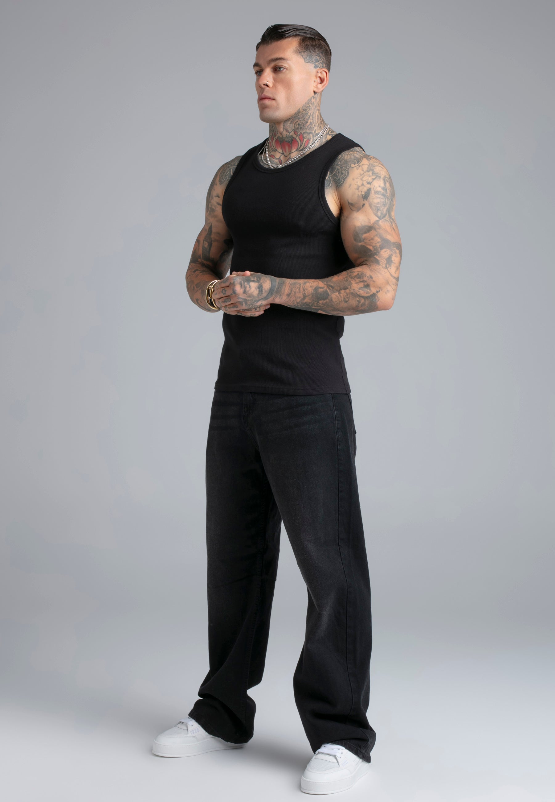 Ribbed Vest in Black T-Shirts SikSilk