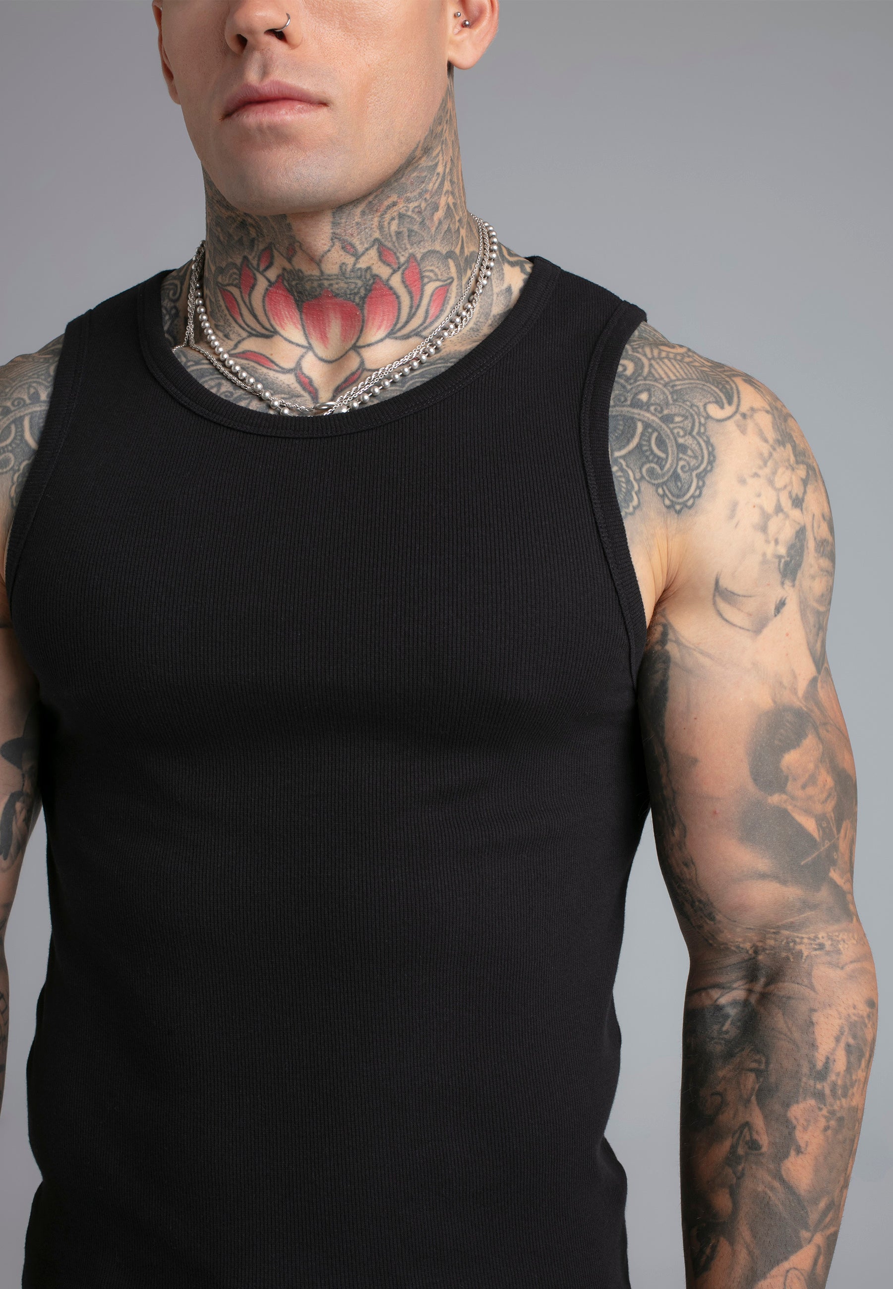 Ribbed Vest in Black T-Shirts SikSilk