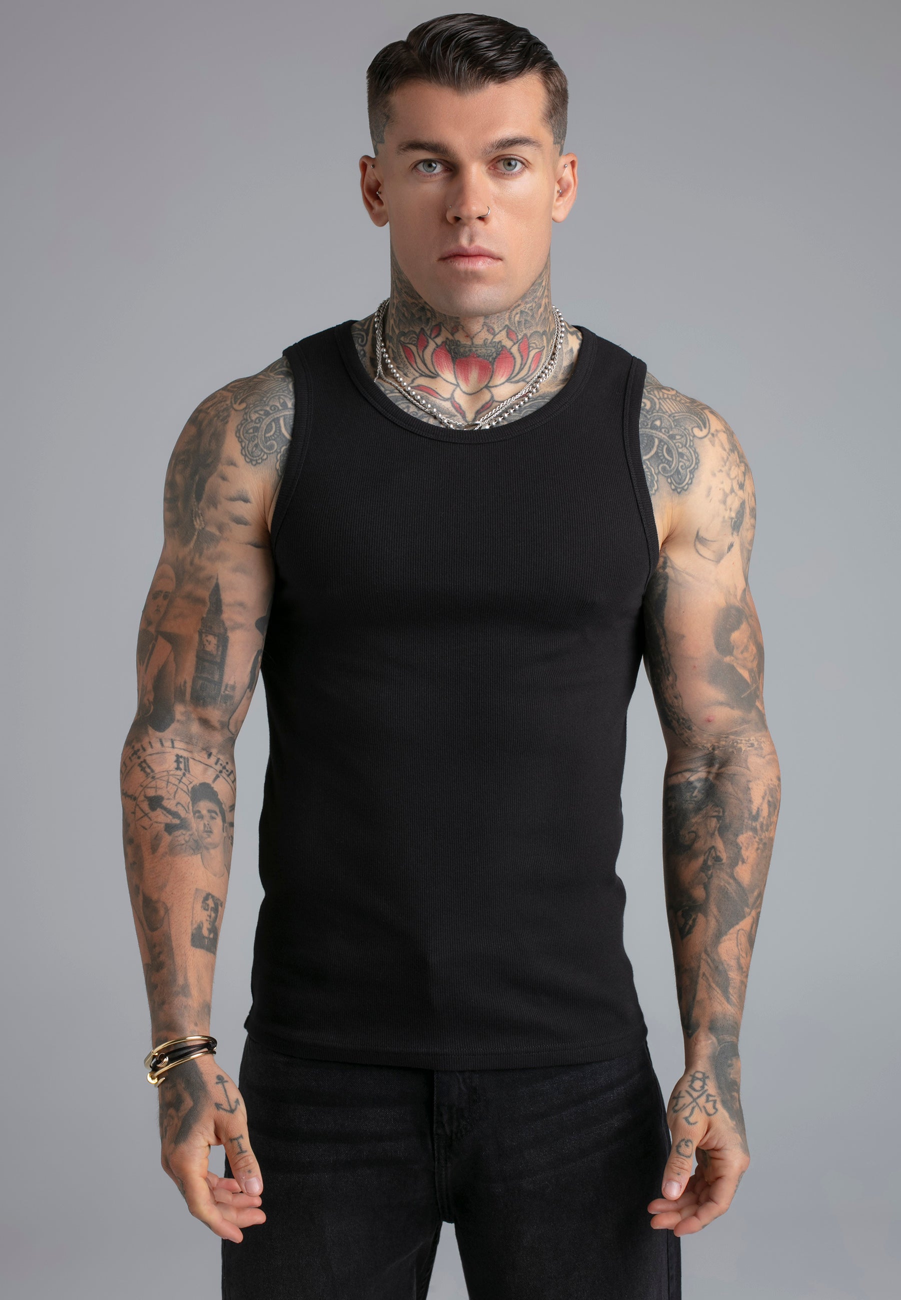 Ribbed Vest in Black T-Shirts SikSilk