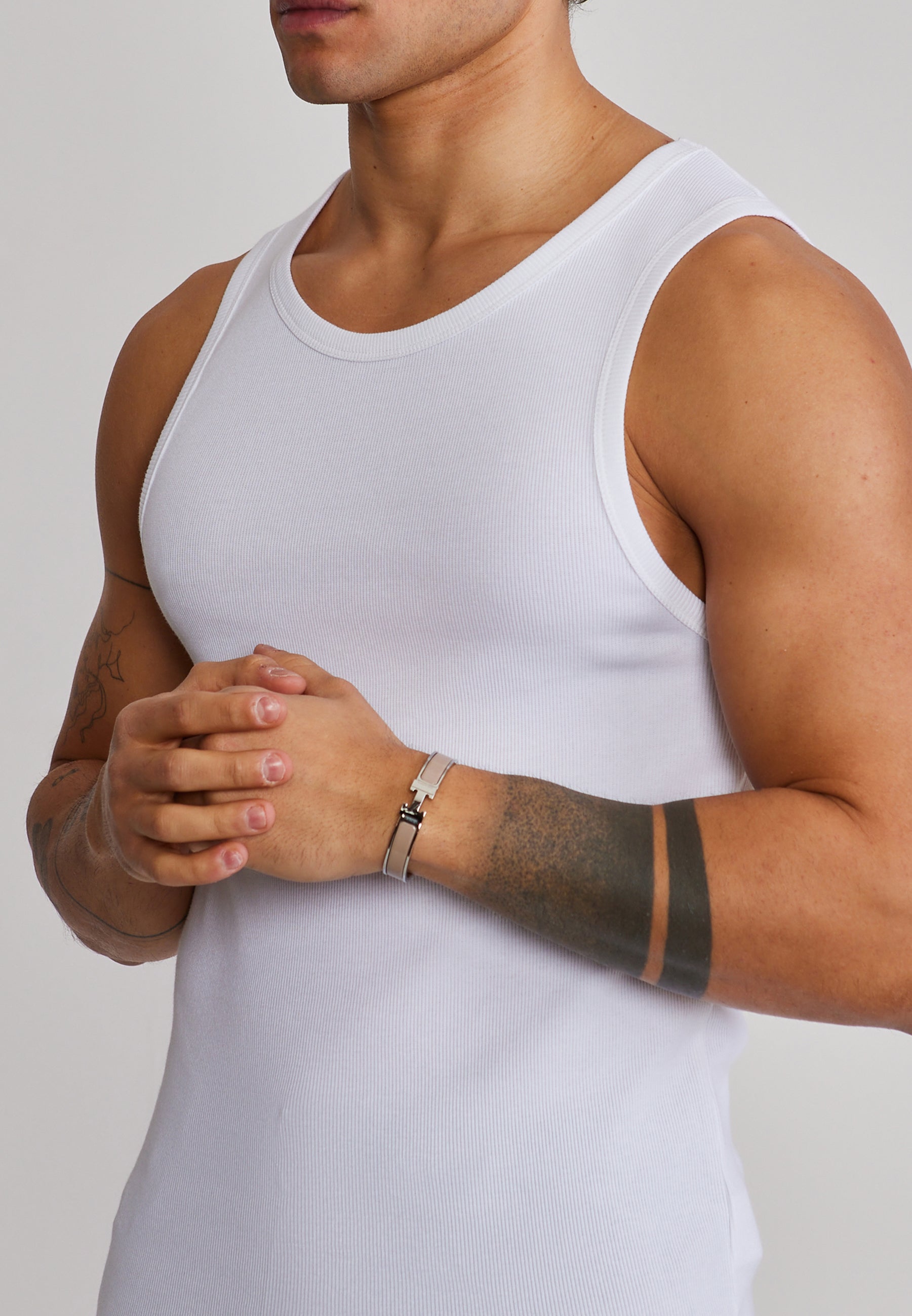 Ribbed Vest in White T-Shirts SikSilk