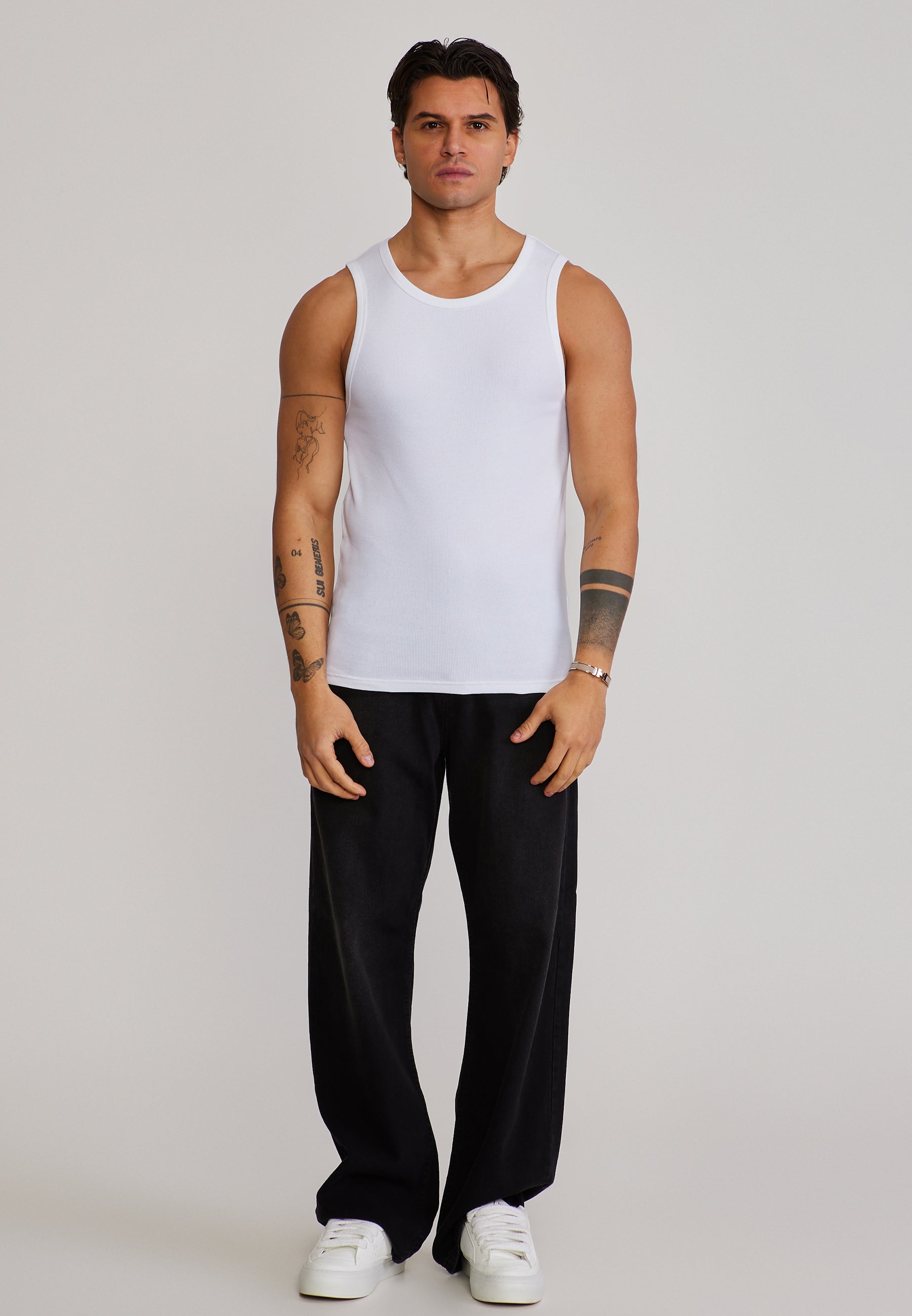 Ribbed Vest in White T-Shirts SikSilk