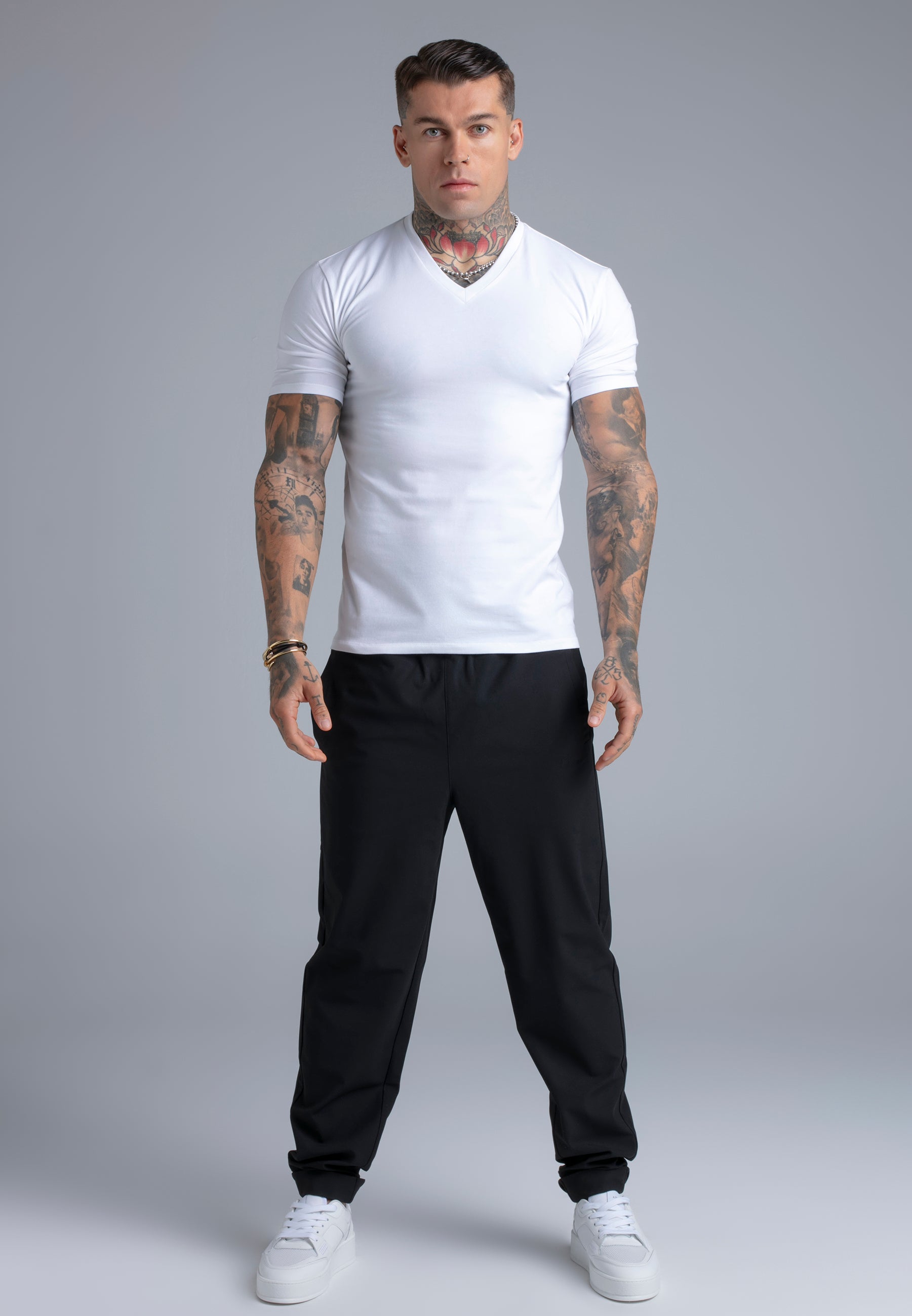 V-Neck T-Shirt in White T-Shirts SikSilk