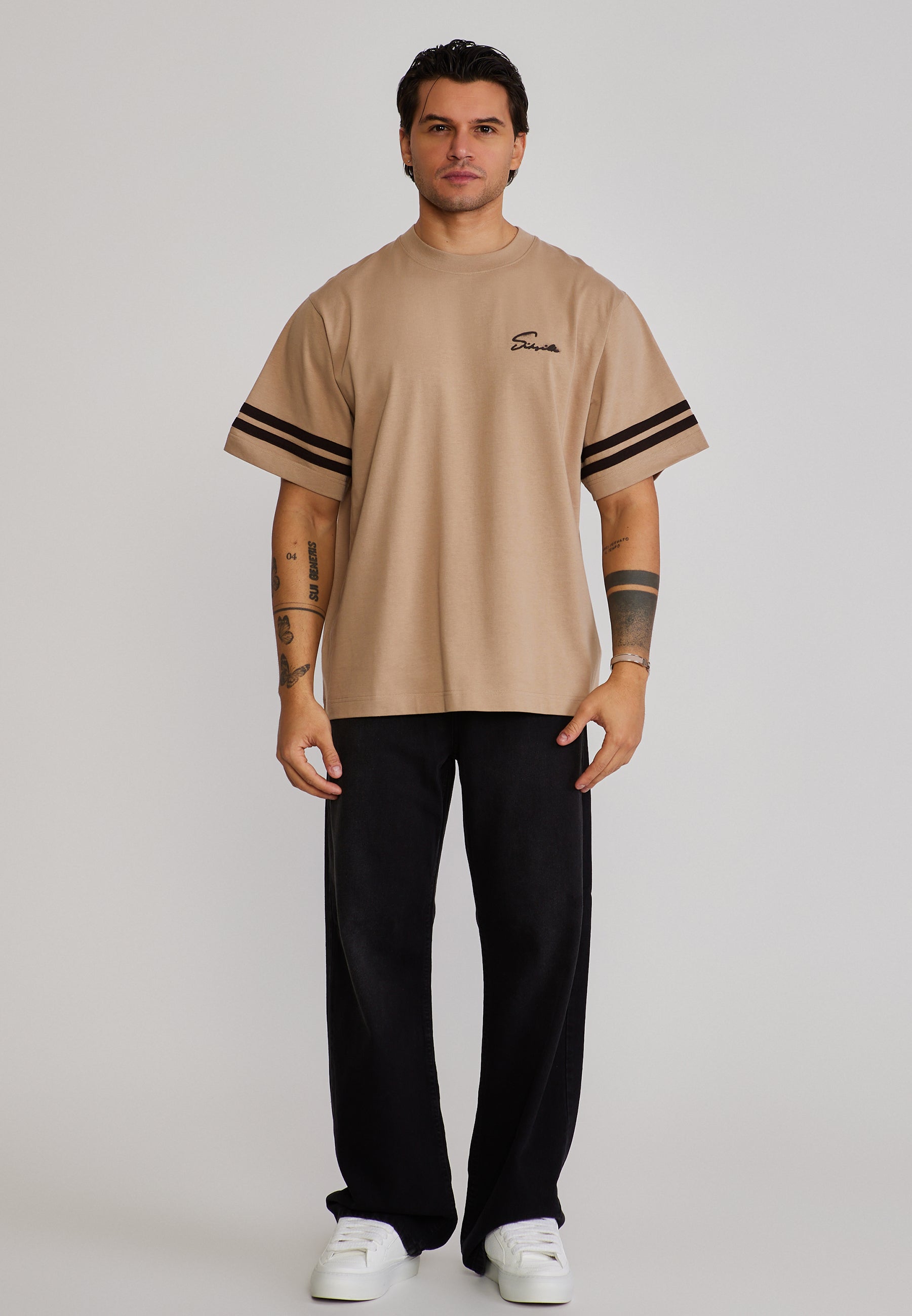 Script T-Shirt in Beige T-Shirts SikSilk