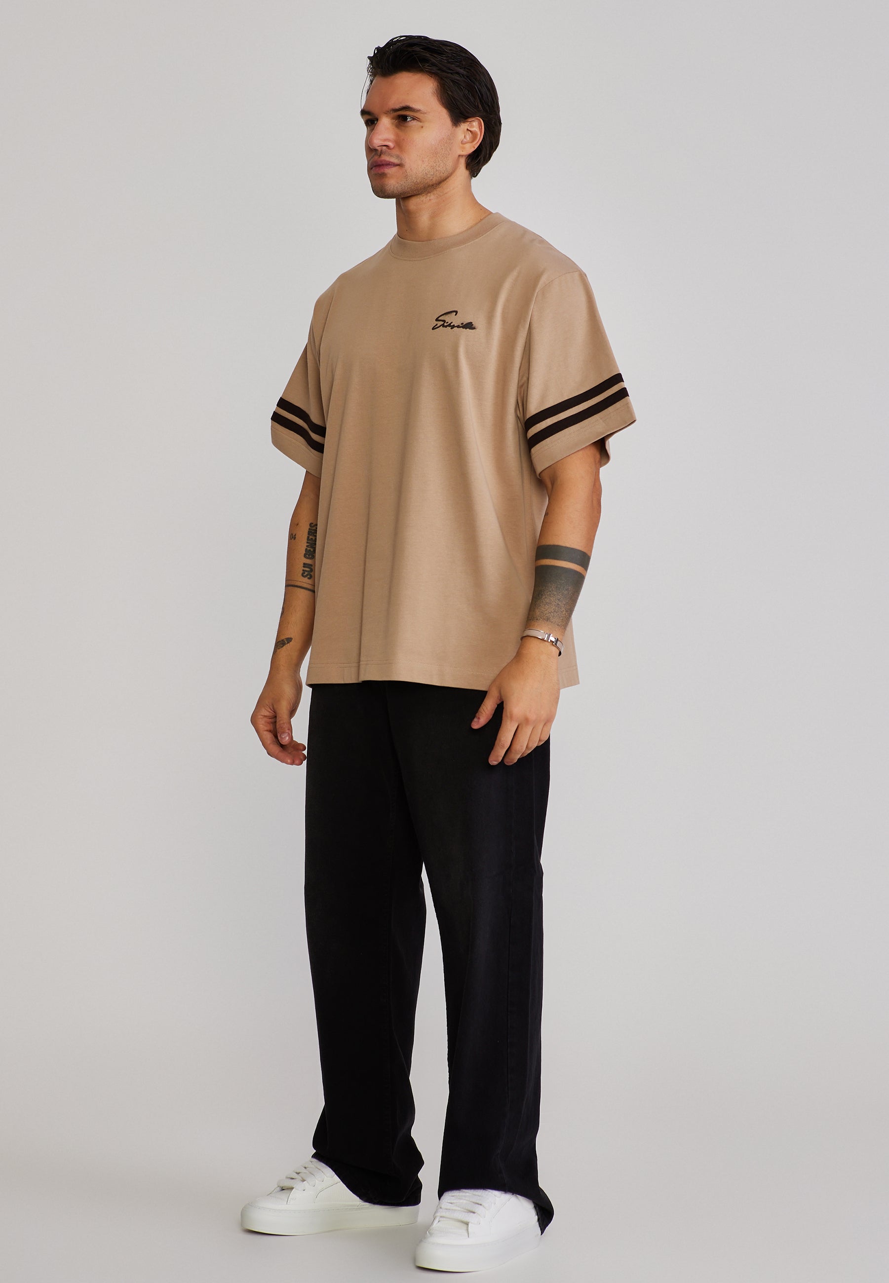 Script T-Shirt in Beige T-Shirts SikSilk