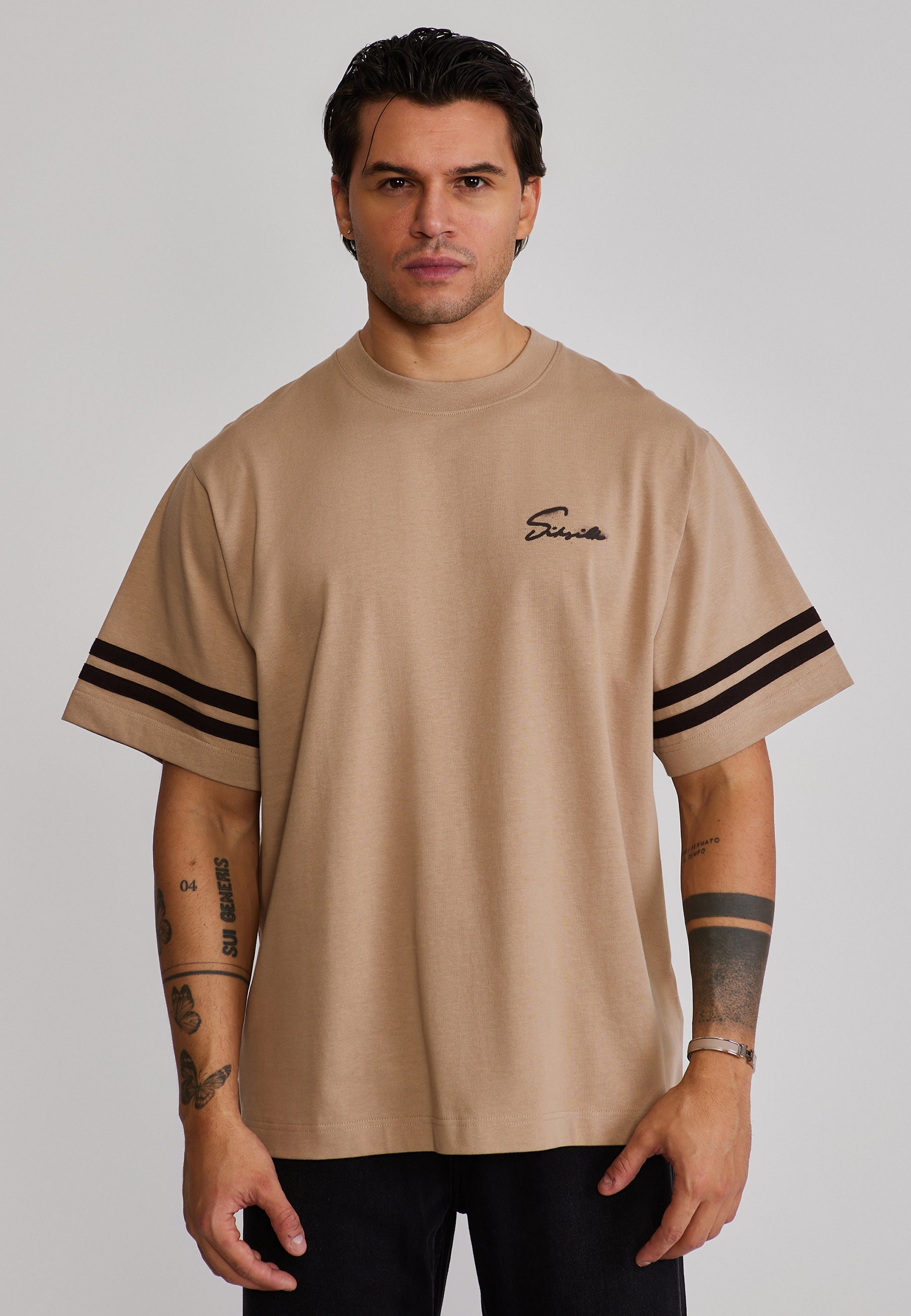Script T-Shirt in Beige T-Shirts SikSilk